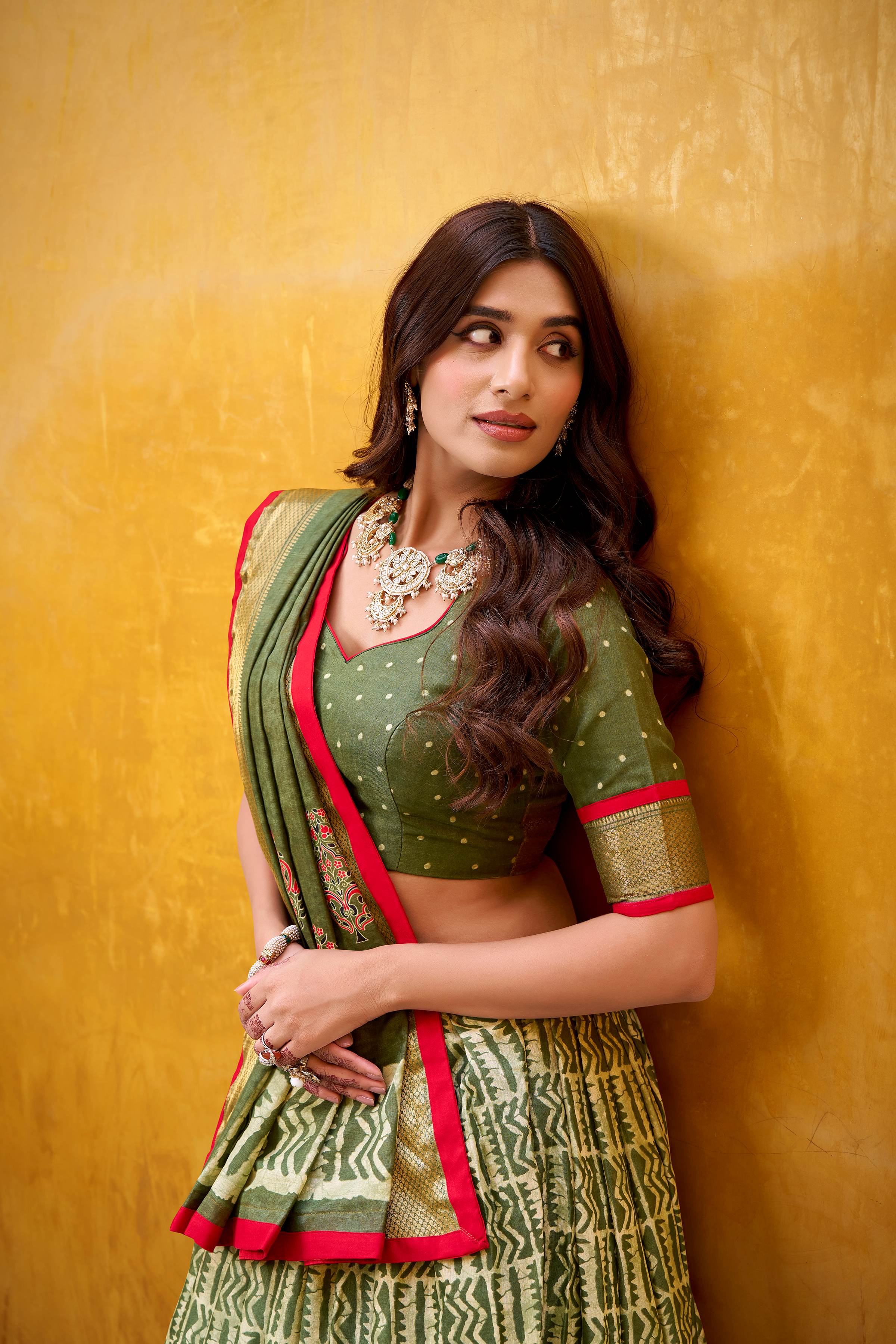 Dola Silk Lehenga Choli featuring traditional batik art