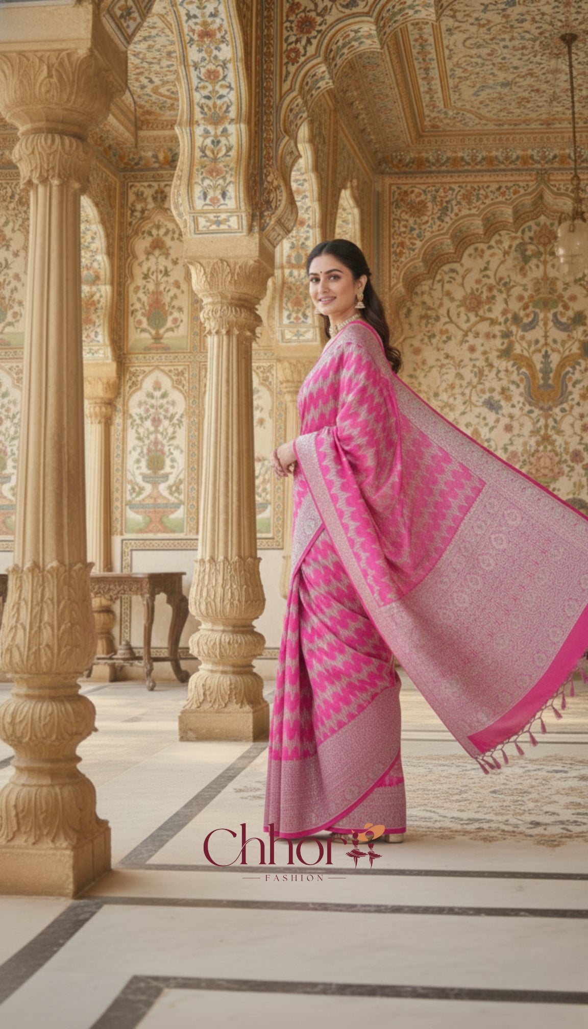 The Pink Leriya Saree: Handloom Chevron Elegance