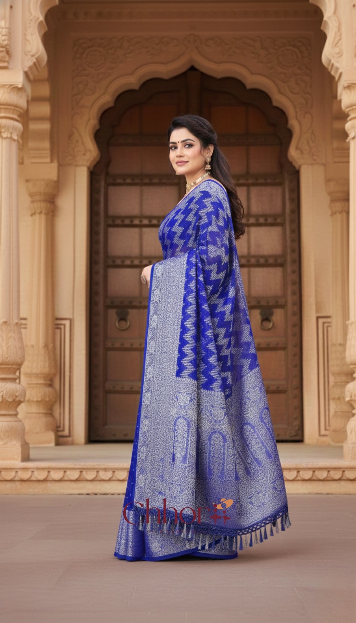 The Blue Leriya Saree: Handloom Chevron Charm
