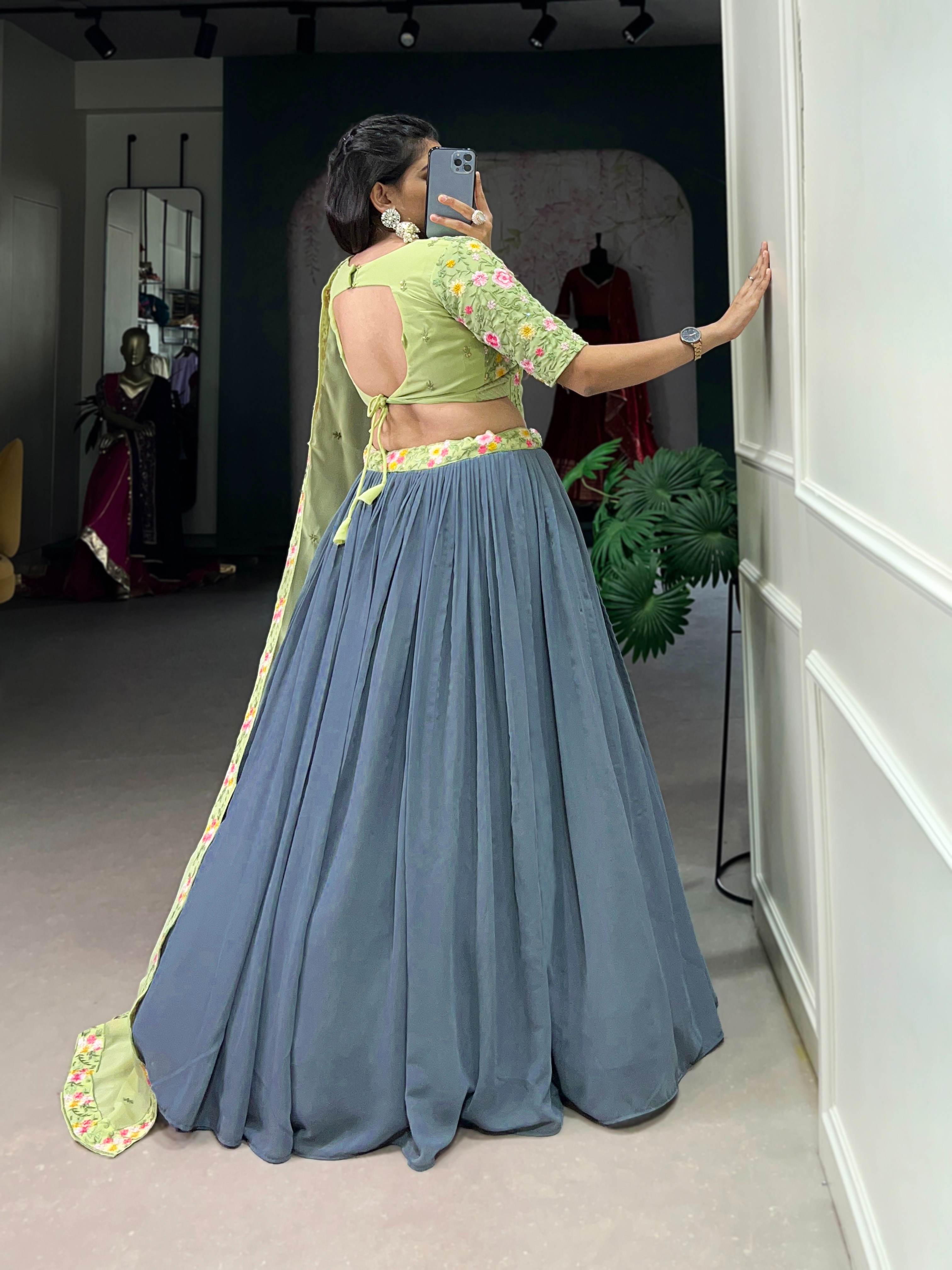 Gray Georgette Sequins Bridesmaid Lehenga