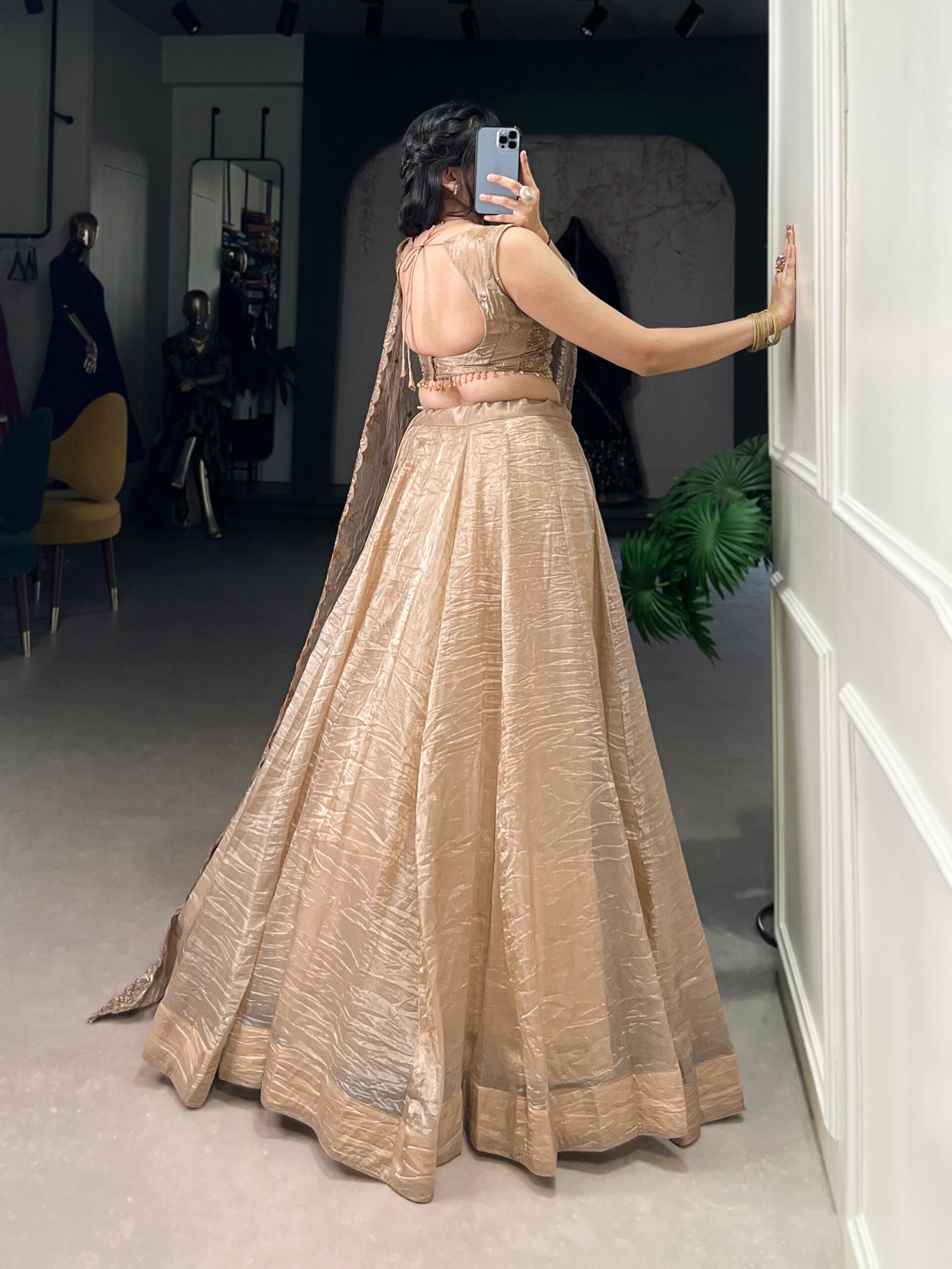 Gold Crush Lehenga Set for Wedding