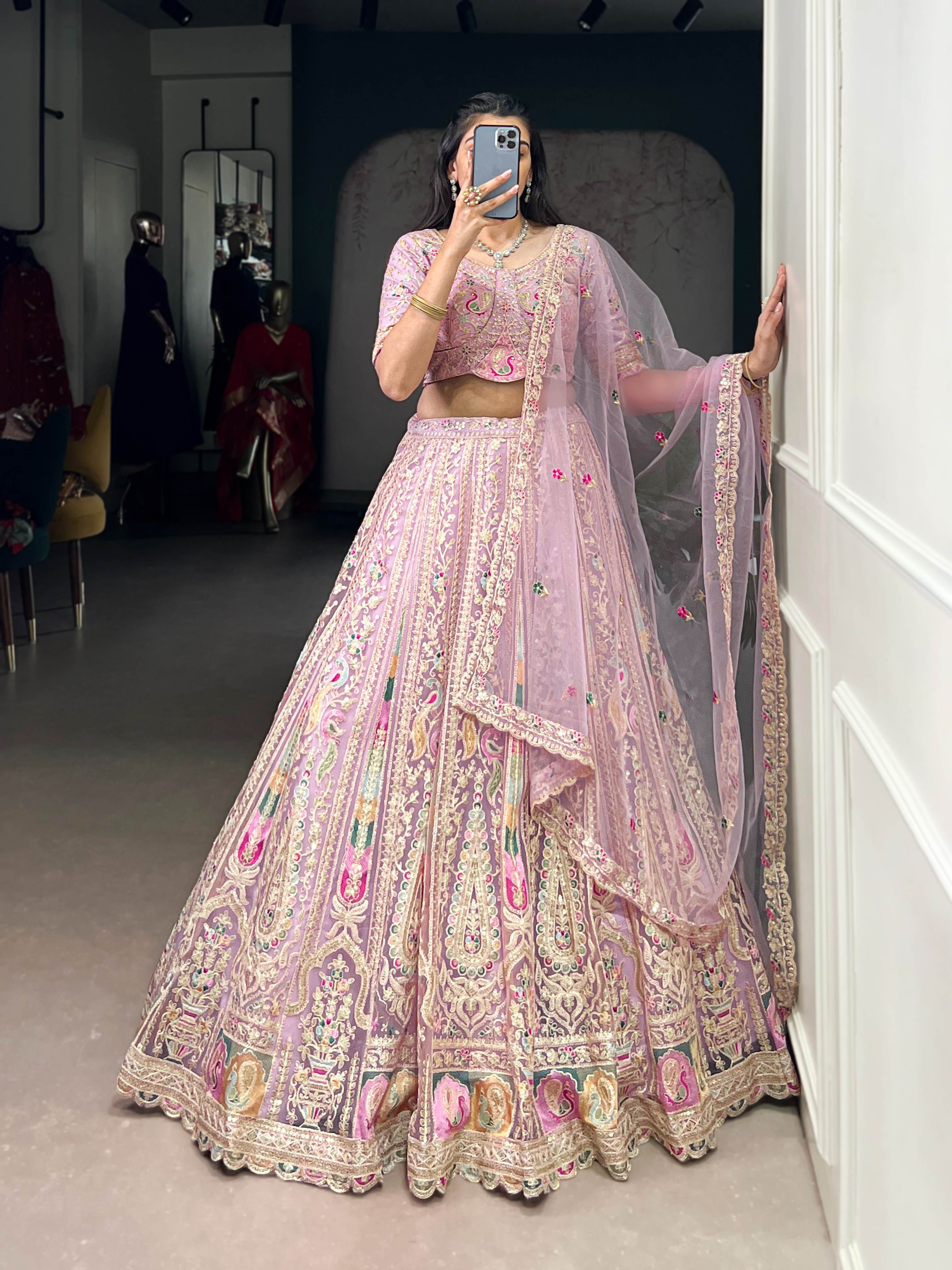 Pastel Net Embroidery Lehenga Choli