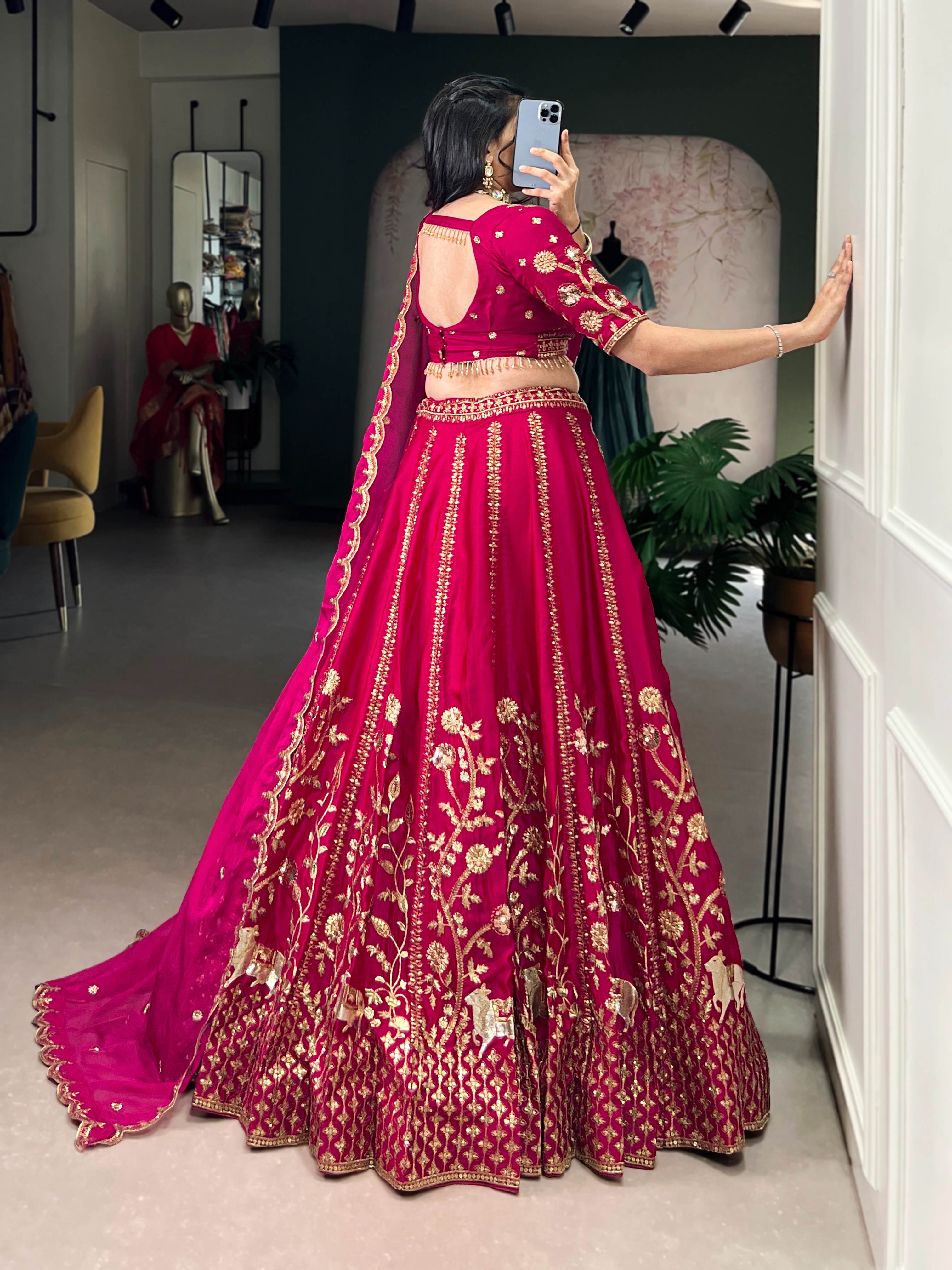 Natural Silk Sequins & Thread Embroidery Lehenga Choli