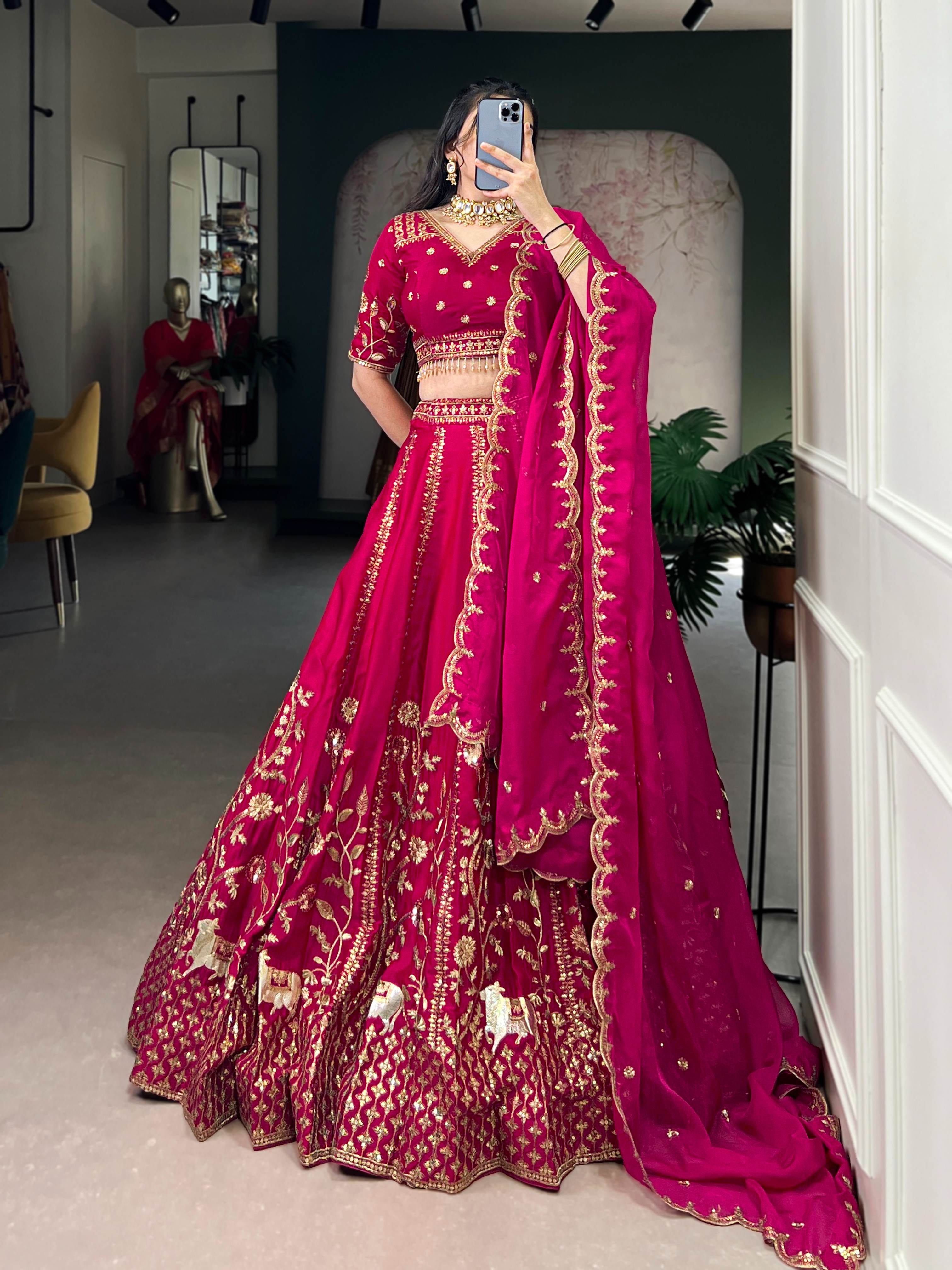 Natural Silk Sequins & Thread Embroidery Lehenga Choli
