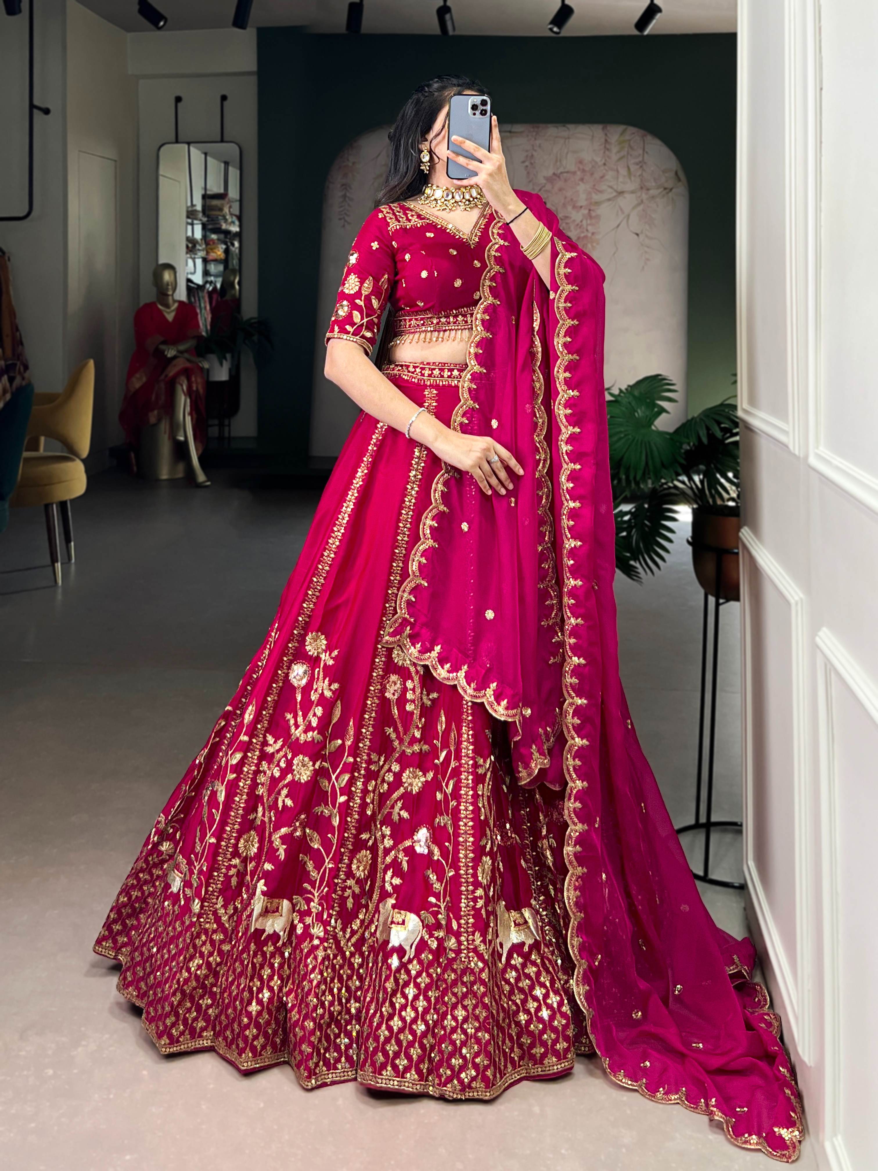 Natural Silk Sequins & Thread Embroidery Lehenga Choli