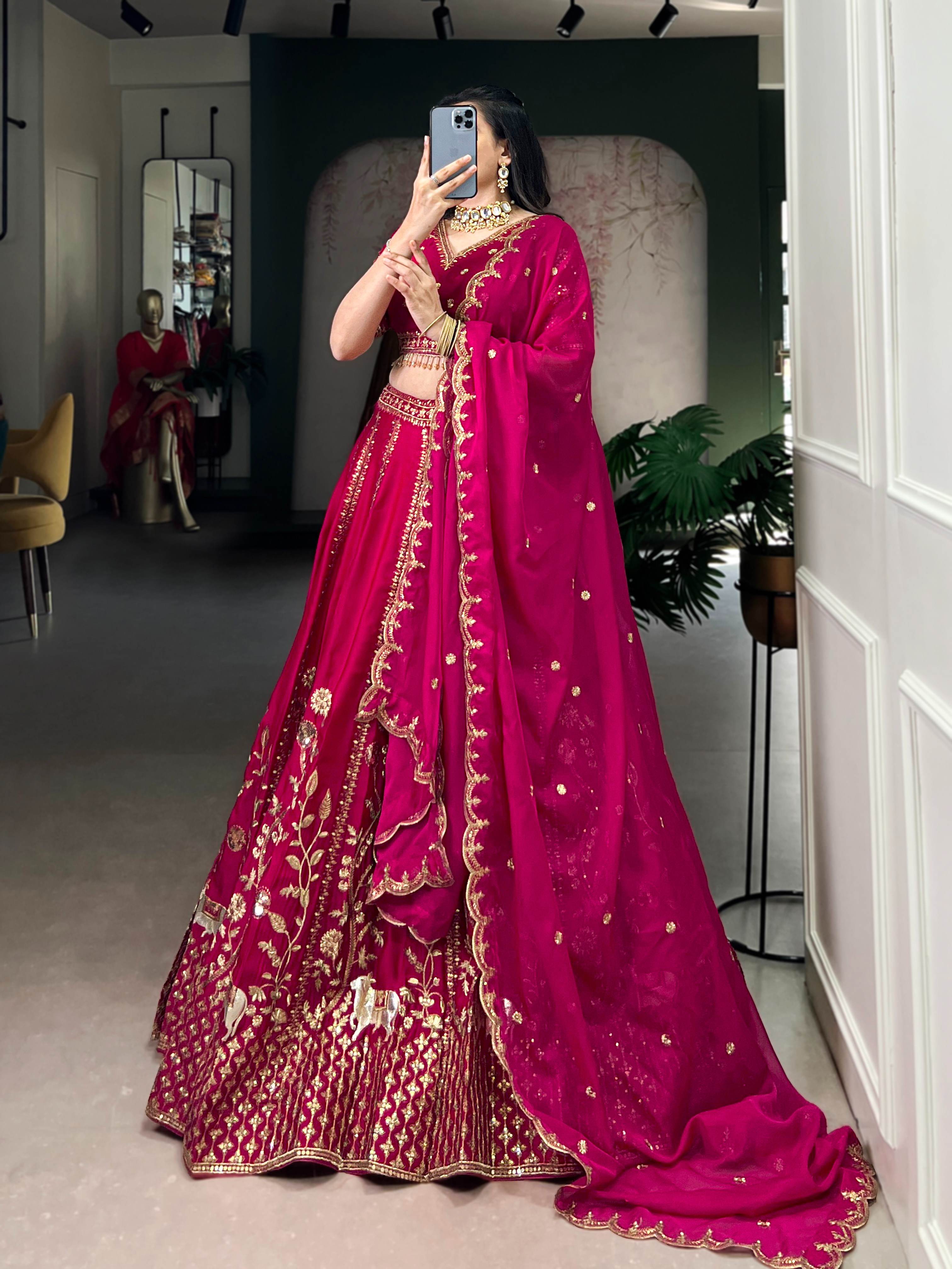 Natural Silk Sequins & Thread Embroidery Lehenga Choli