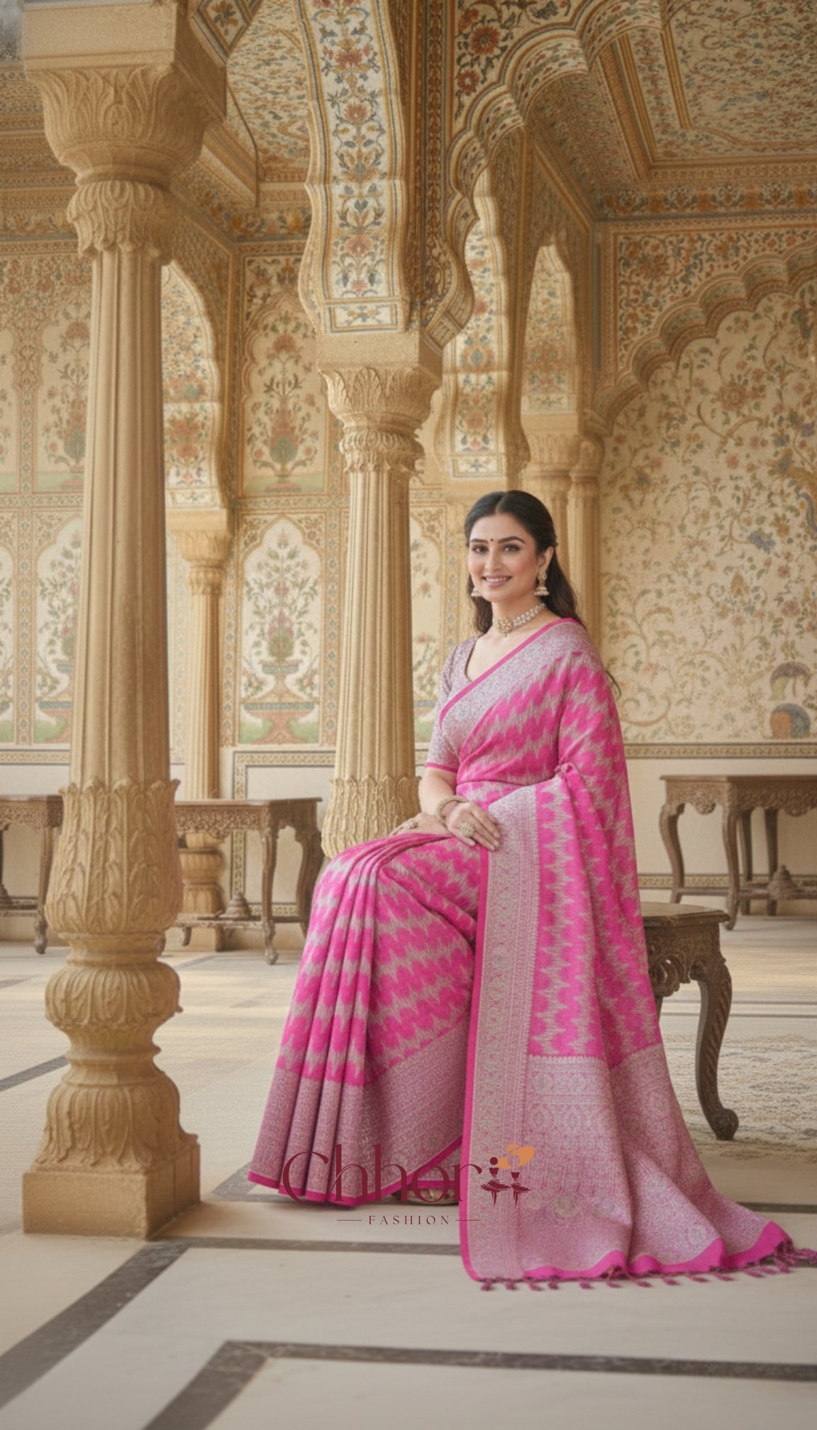 The Pink Leriya Saree: Handloom Chevron Elegance