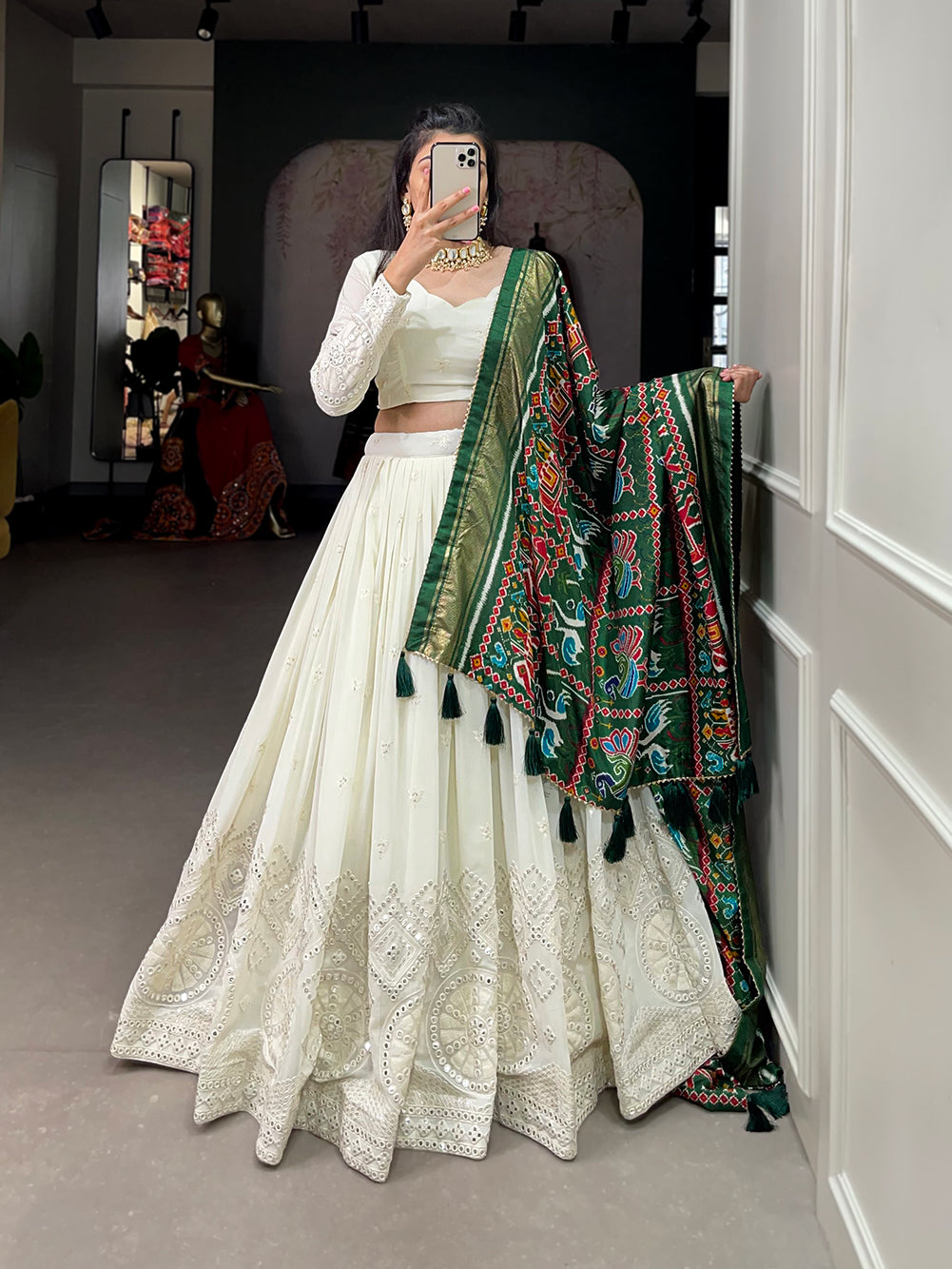 Lucknowi Paper Mirror Work Georgette Lehenga Choli