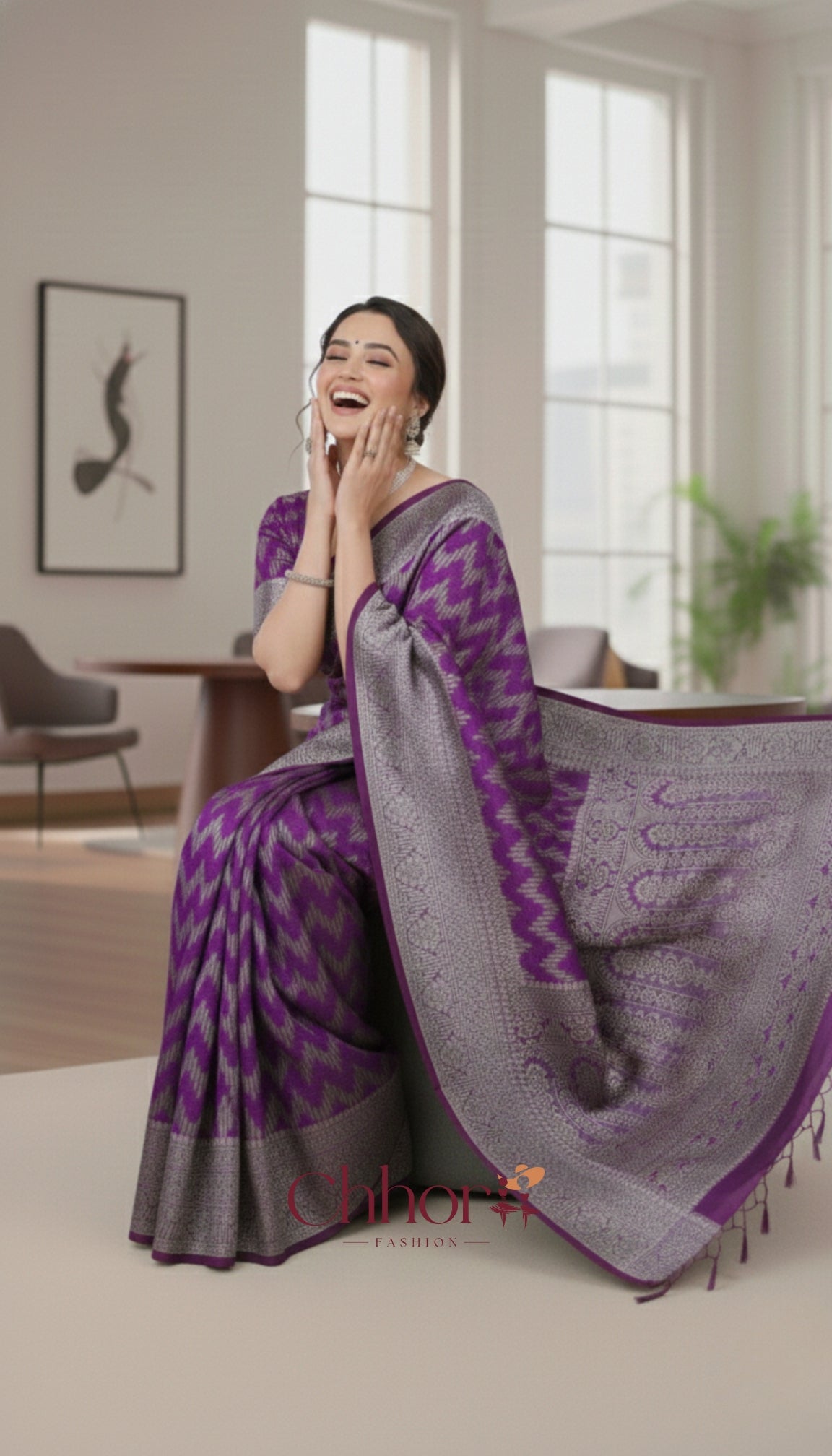 The Purple Leria Saree: Party-Ready Chevron Handloom