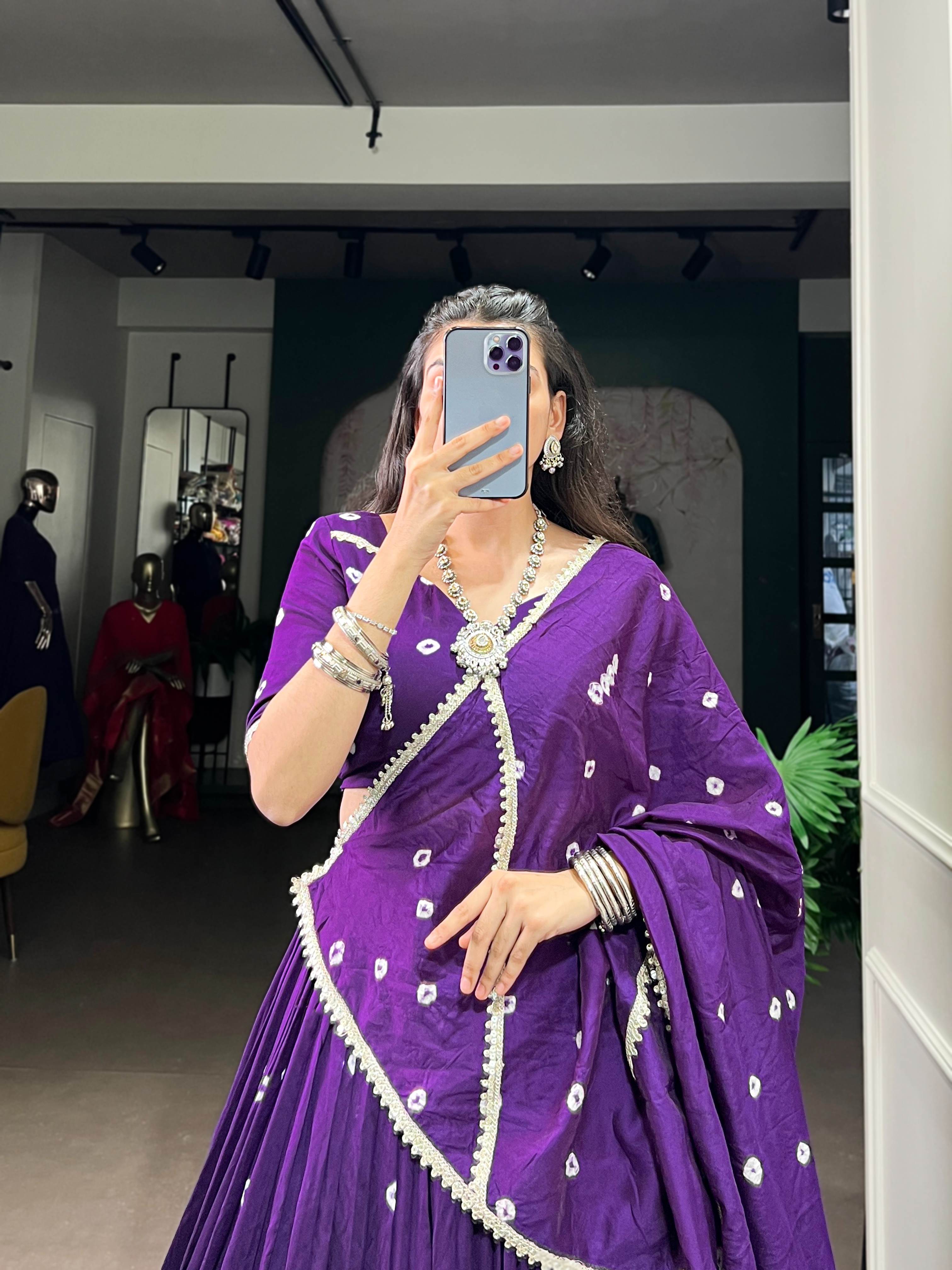 Pure Chanderi Bandhej Print Lehenga Choli