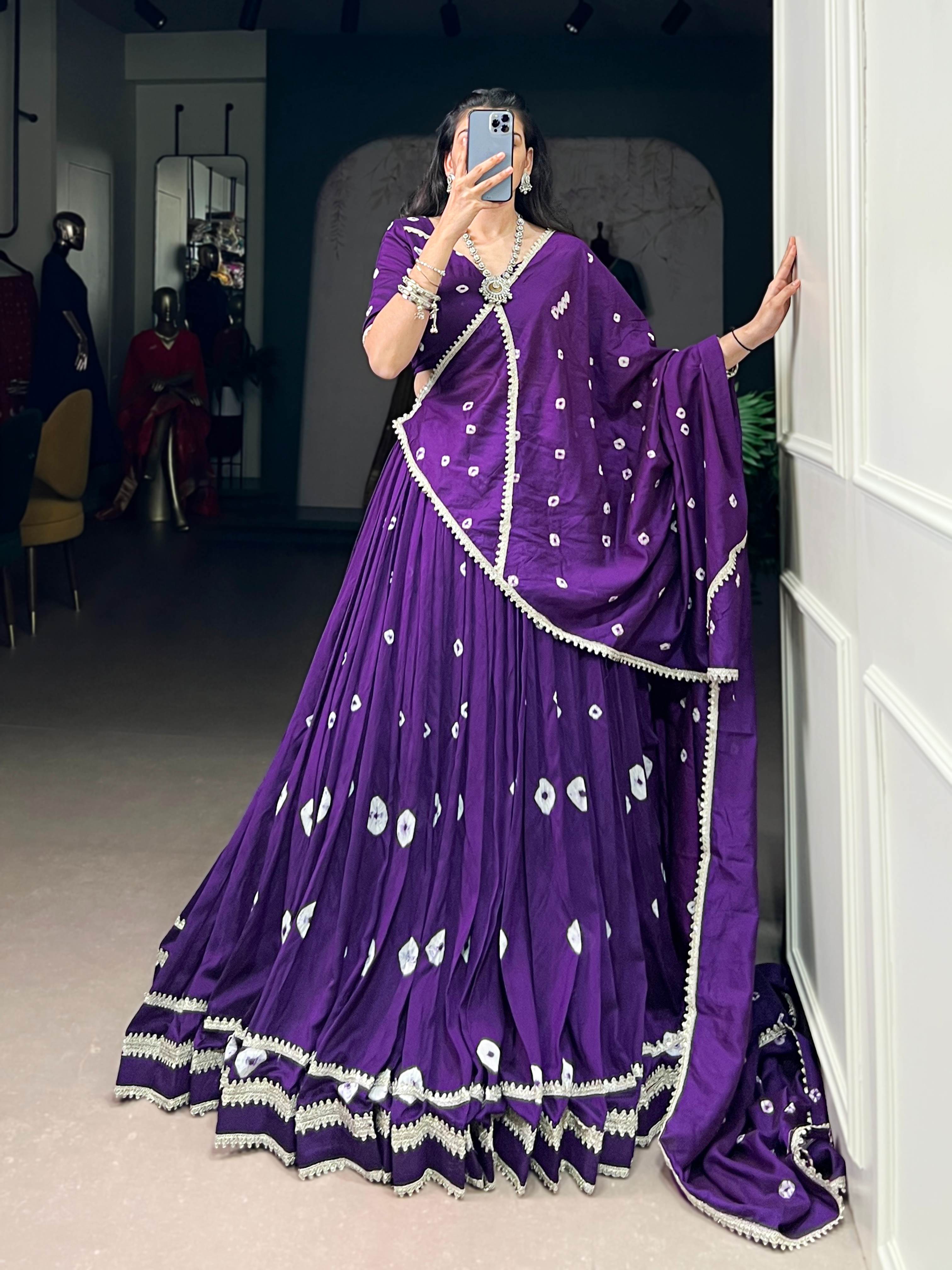 Pure Chanderi Bandhej Print Lehenga Choli