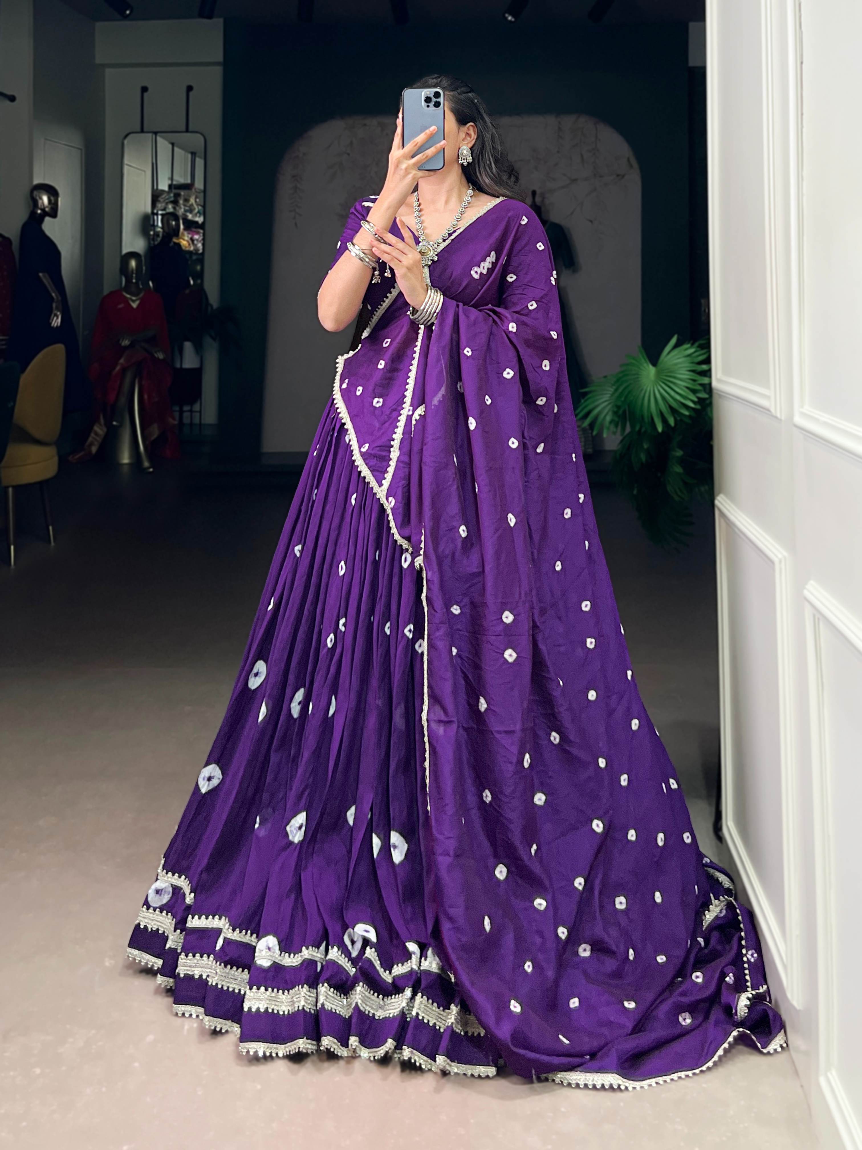 Pure Chanderi Bandhej Print Lehenga Choli