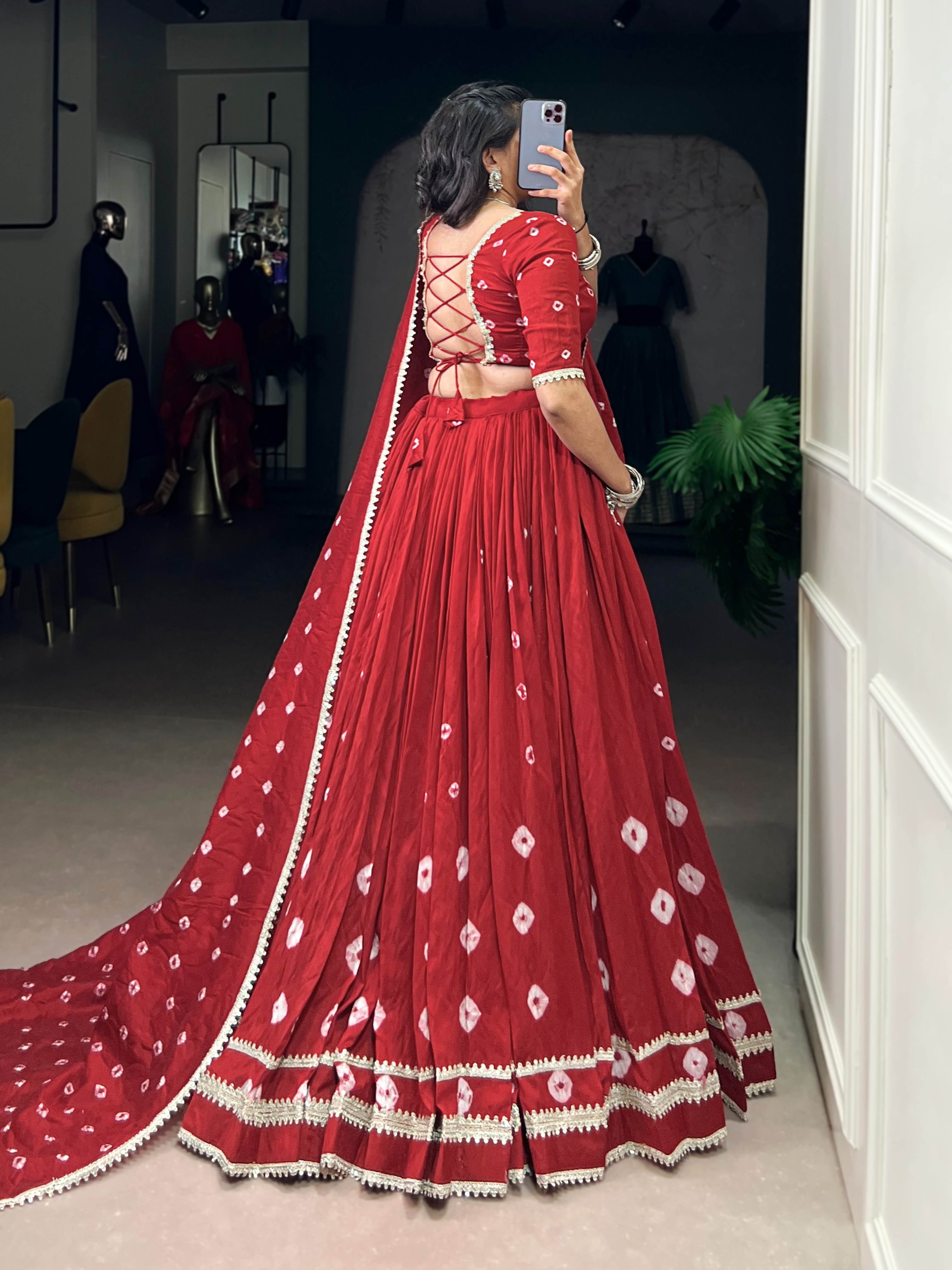 Pure Chanderi Bandhej Print Lehenga Choli