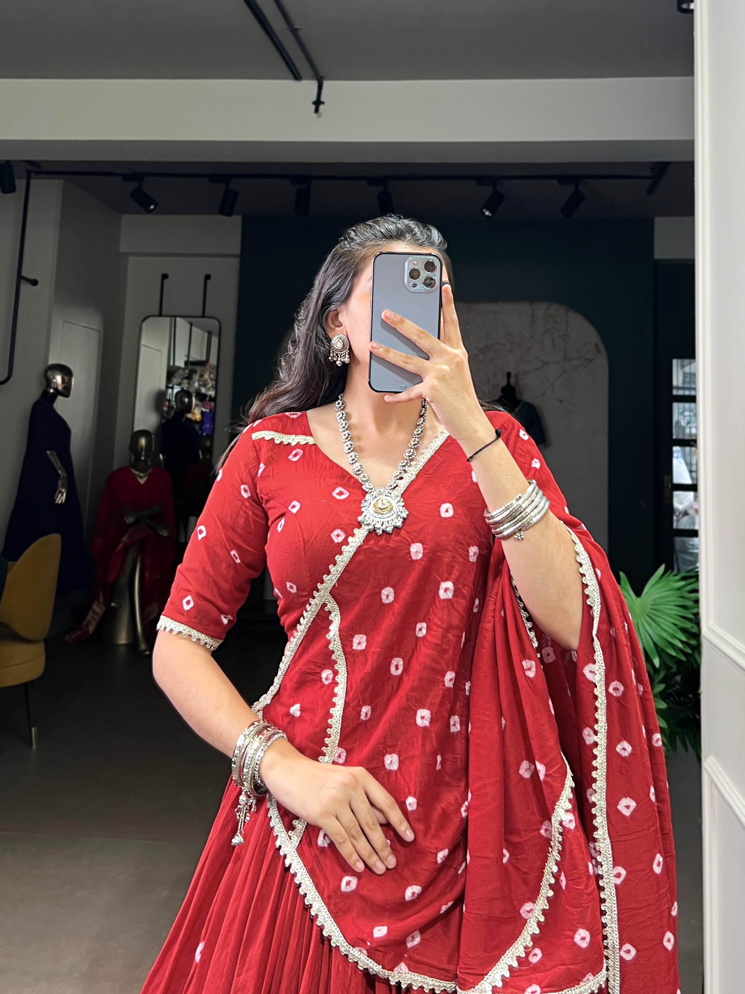 Pure Chanderi Bandhej Print Lehenga Choli