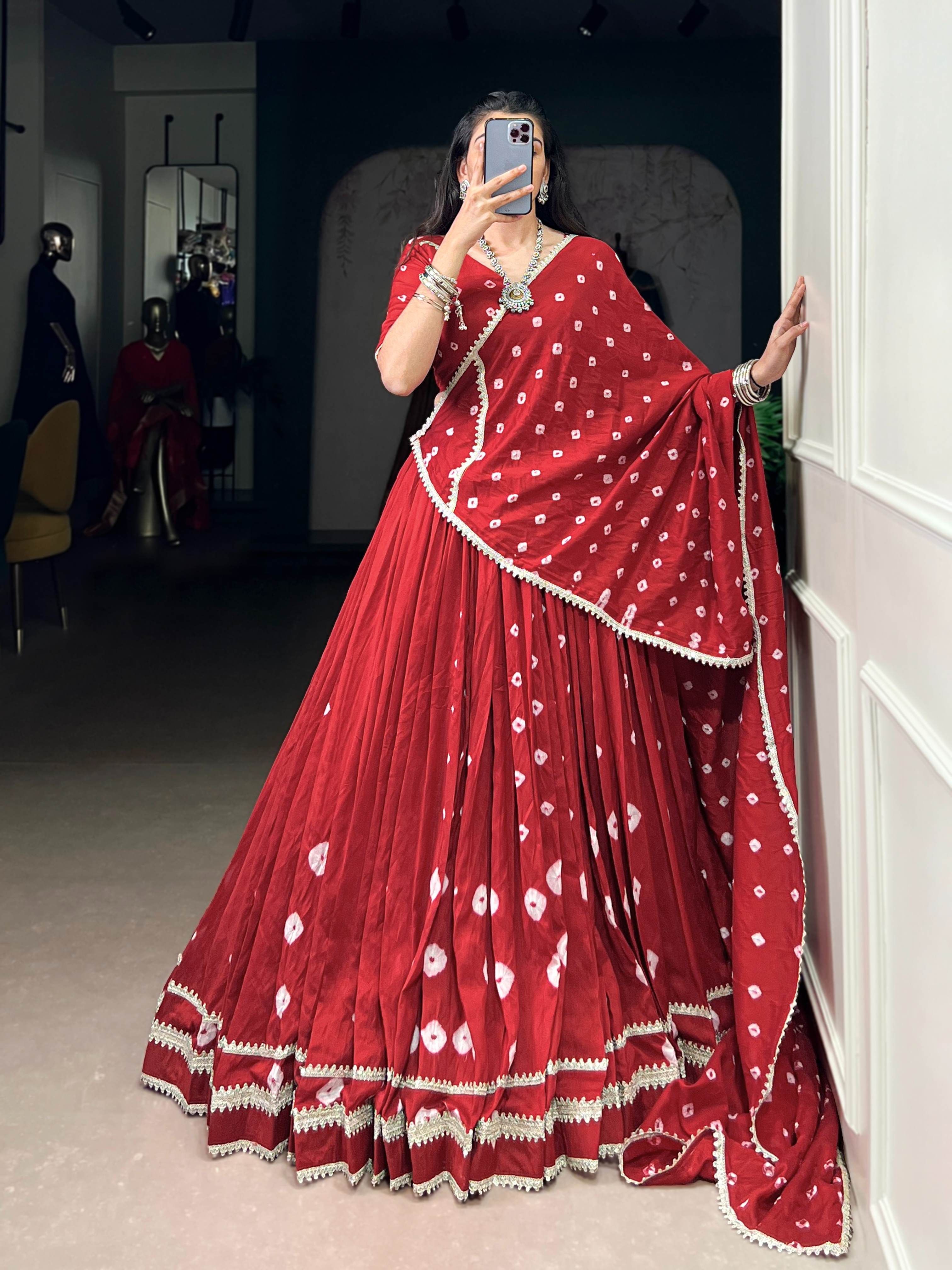 Pure Chanderi Bandhej Print Lehenga Choli