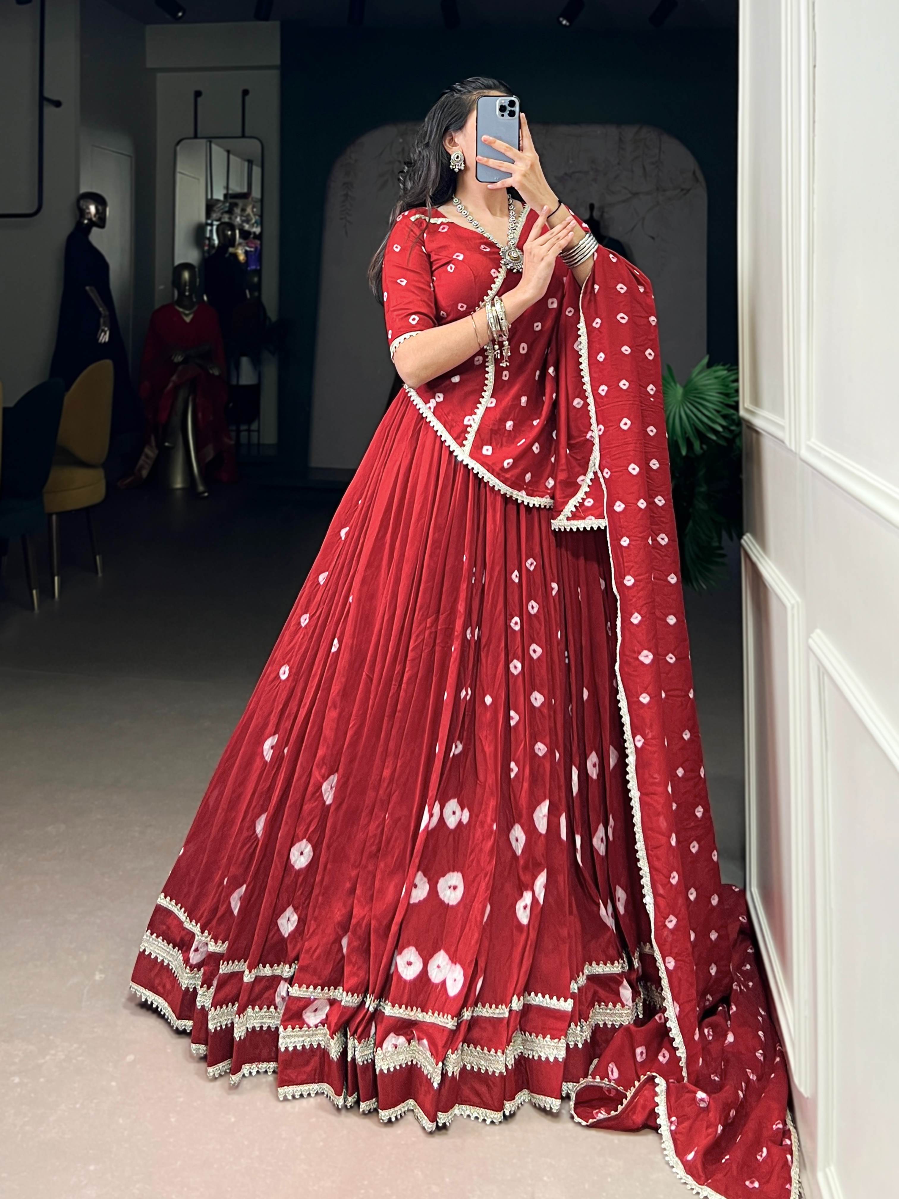 Pure Chanderi Bandhej Print Lehenga Choli