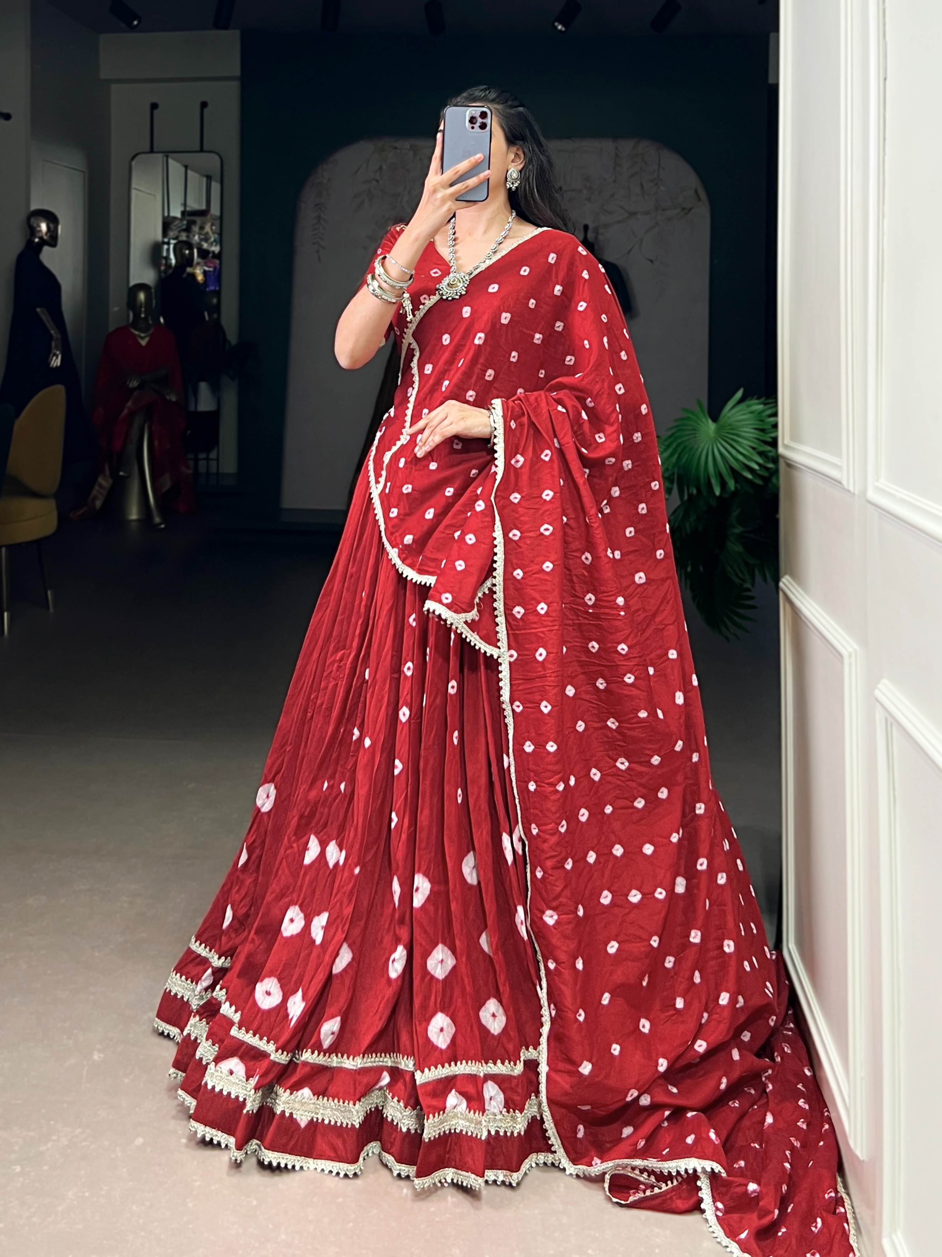 Pure Chanderi Bandhej Print Lehenga Choli