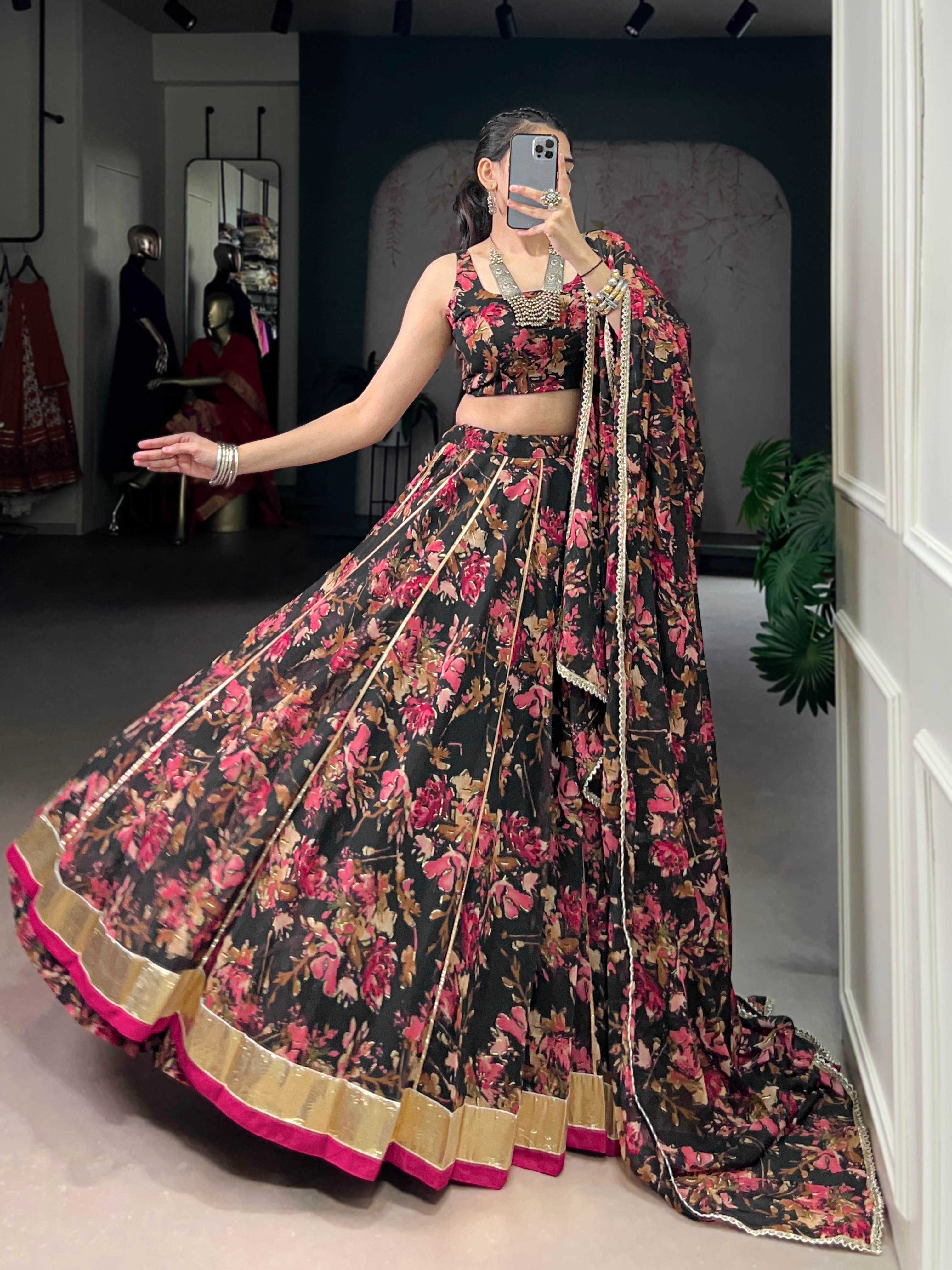 Chiffon Floral Print Navratri Lehenga Choli