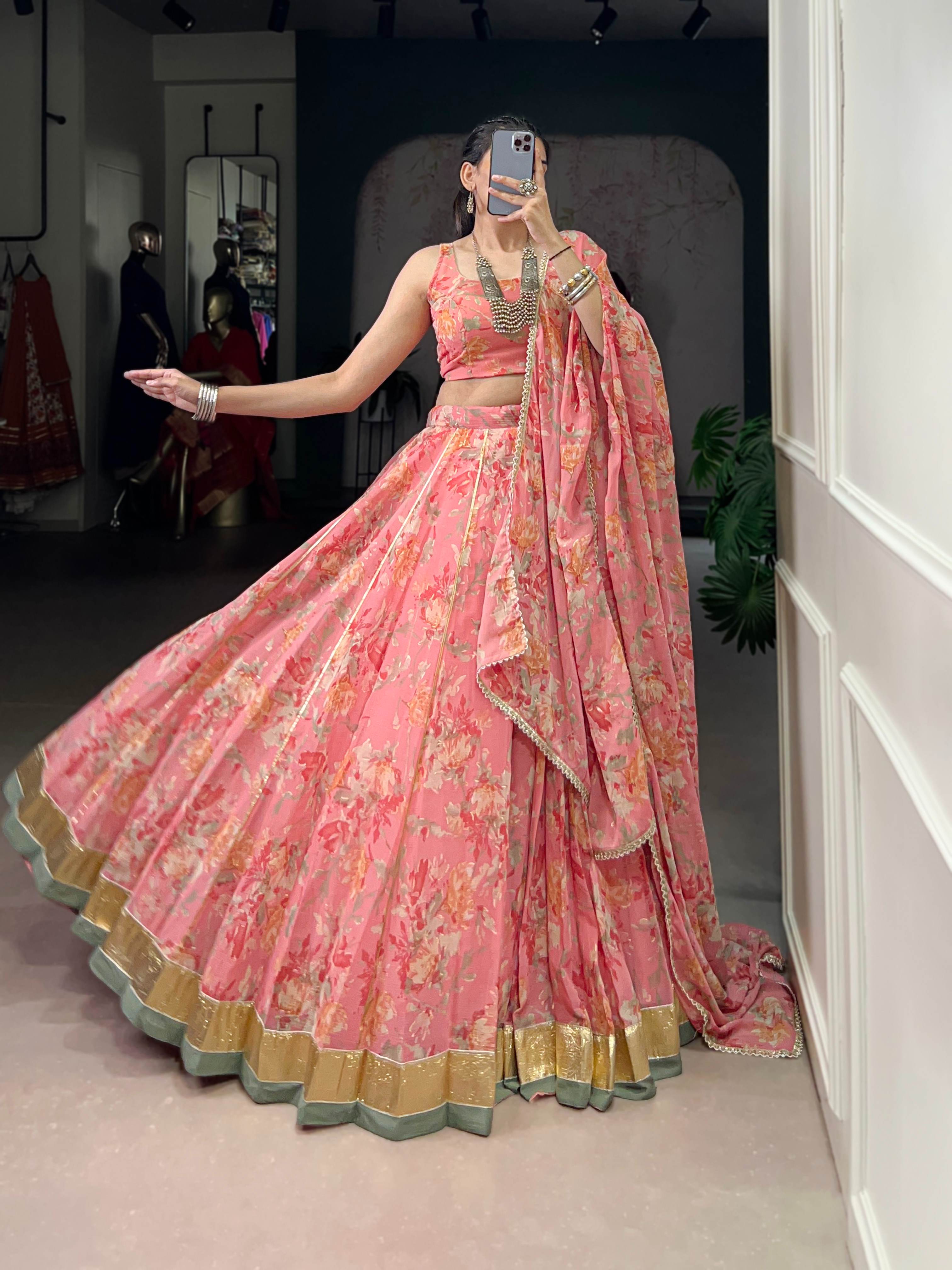 Chiffon Floral Print Navratri Lehenga Choli