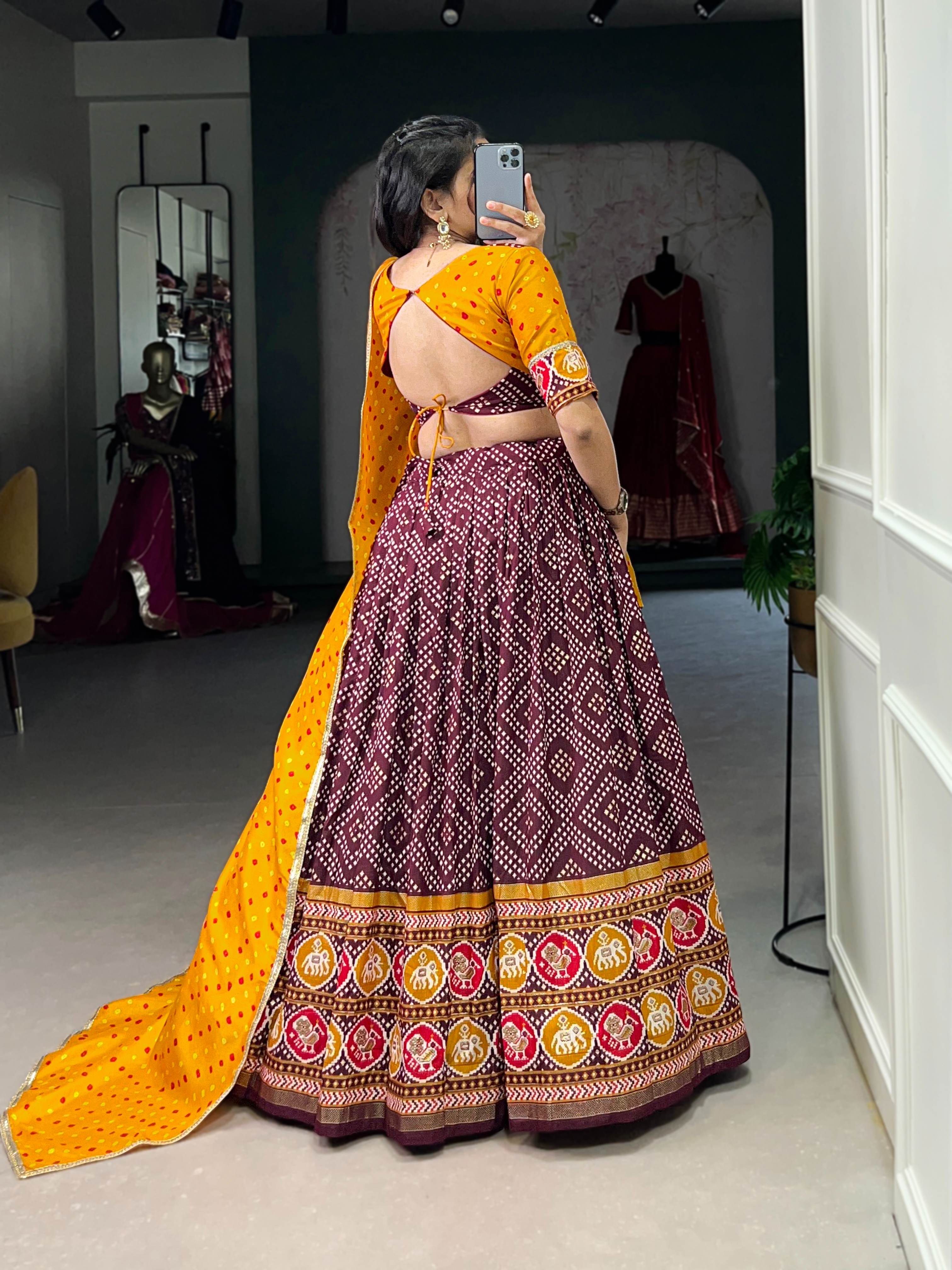 Royal Tasar Silk Bandhej & Patola Print Lehenga Choli