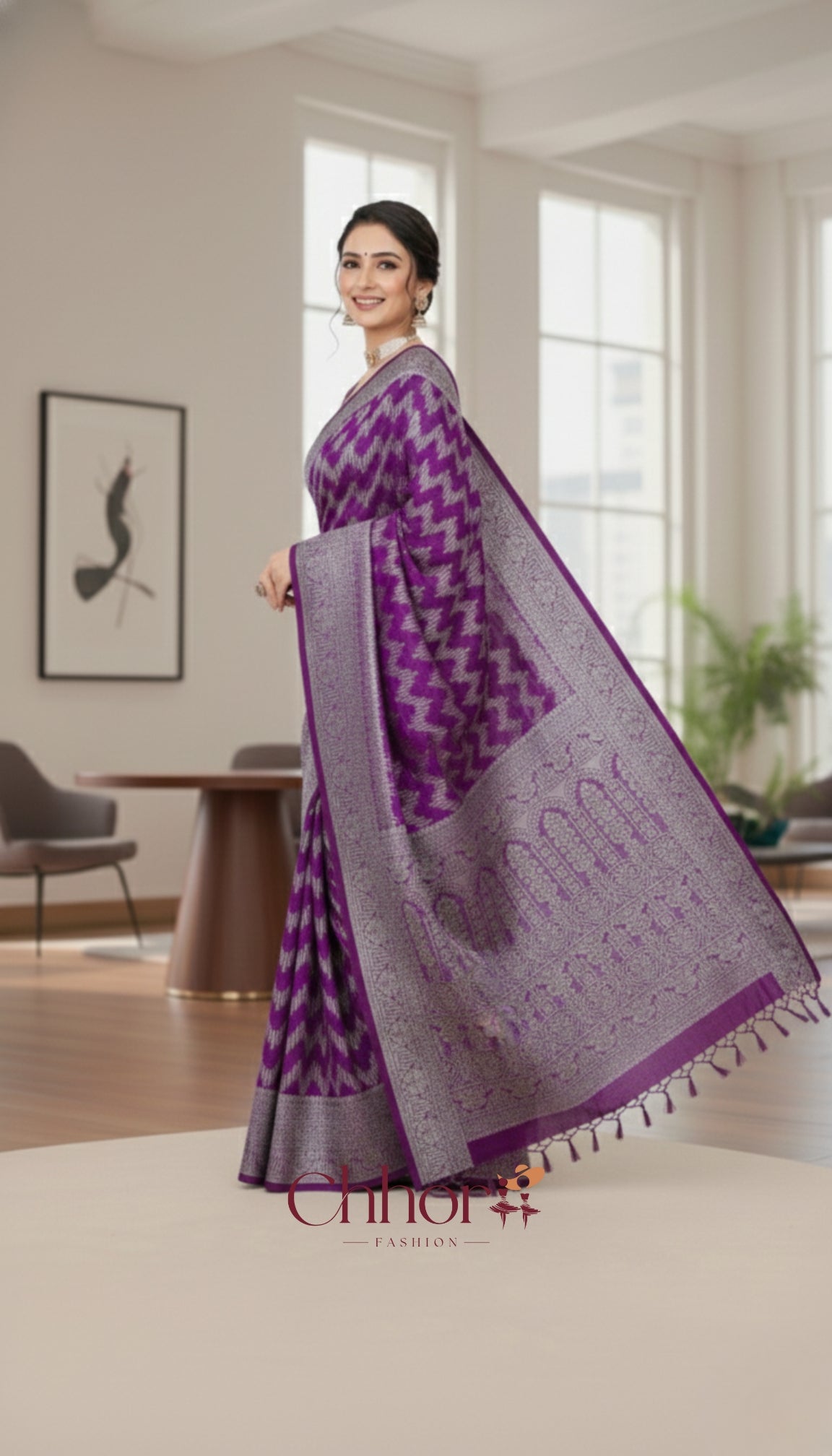 The Purple Leria Saree: Party-Ready Chevron Handloom