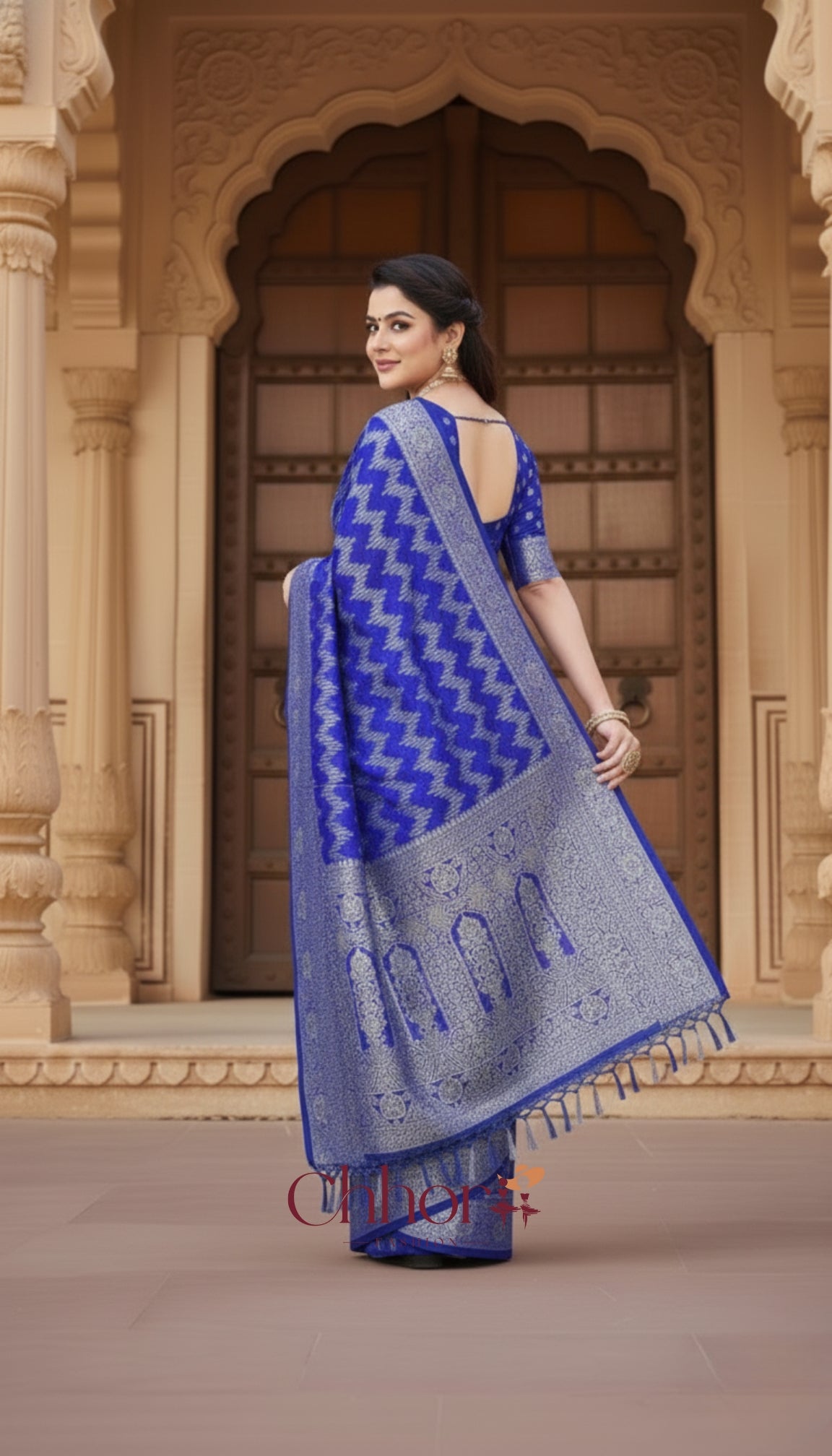 The Blue Leriya Saree: Handloom Chevron Charm