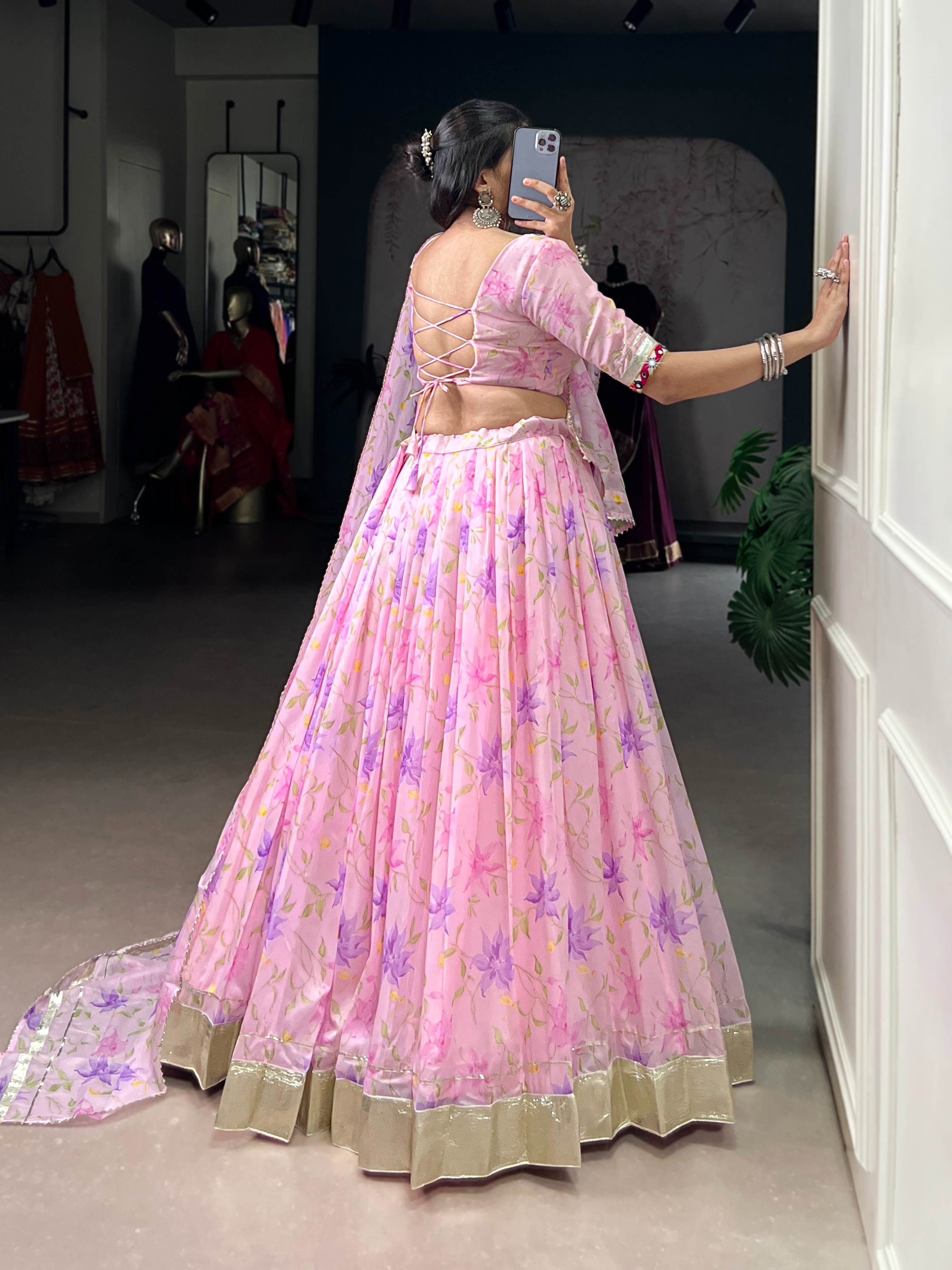 Floral Tabby Silk Navratri Special Lehenga Choli