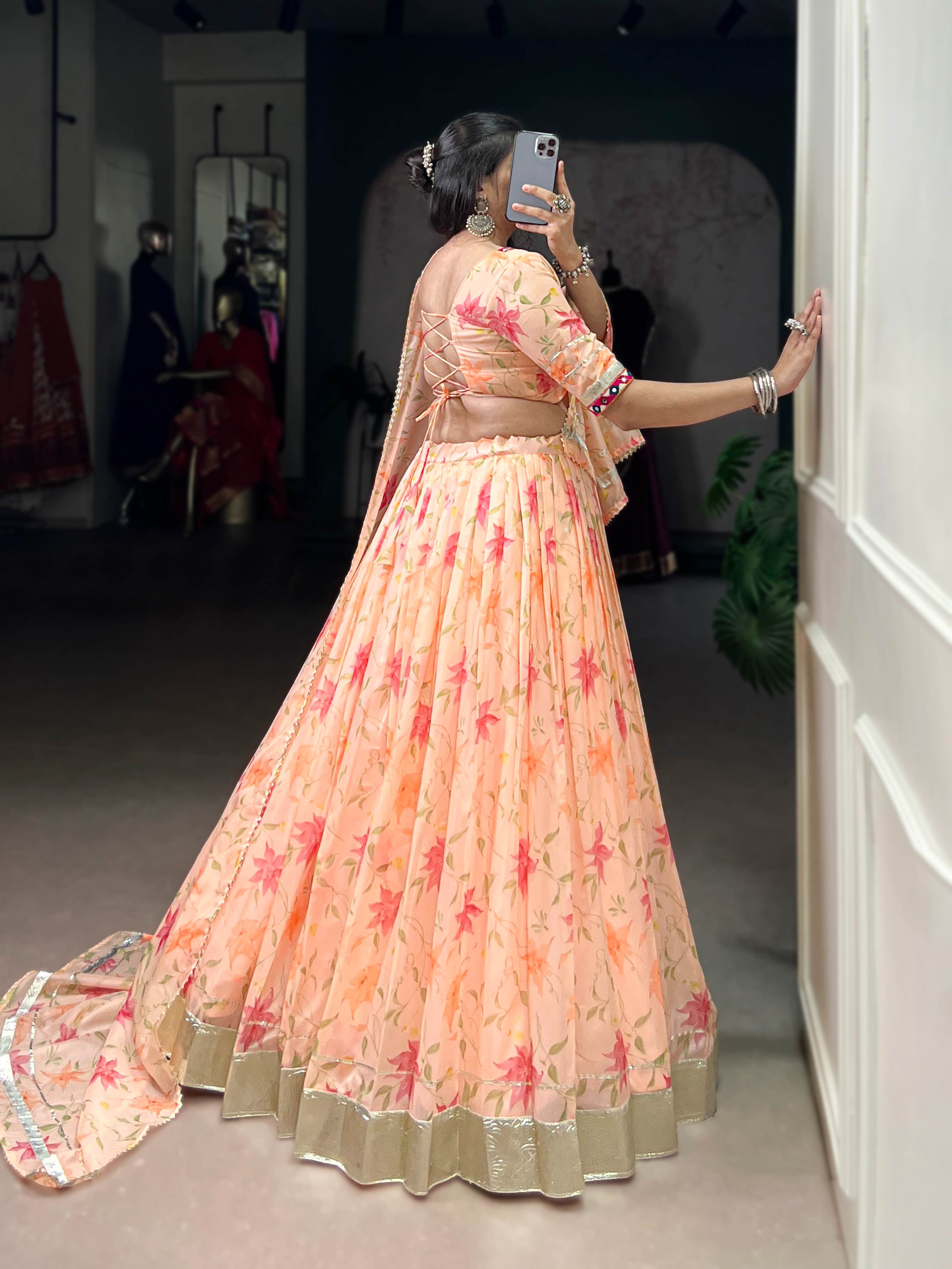 Floral Tabby Silk Navratri Special Lehenga Choli