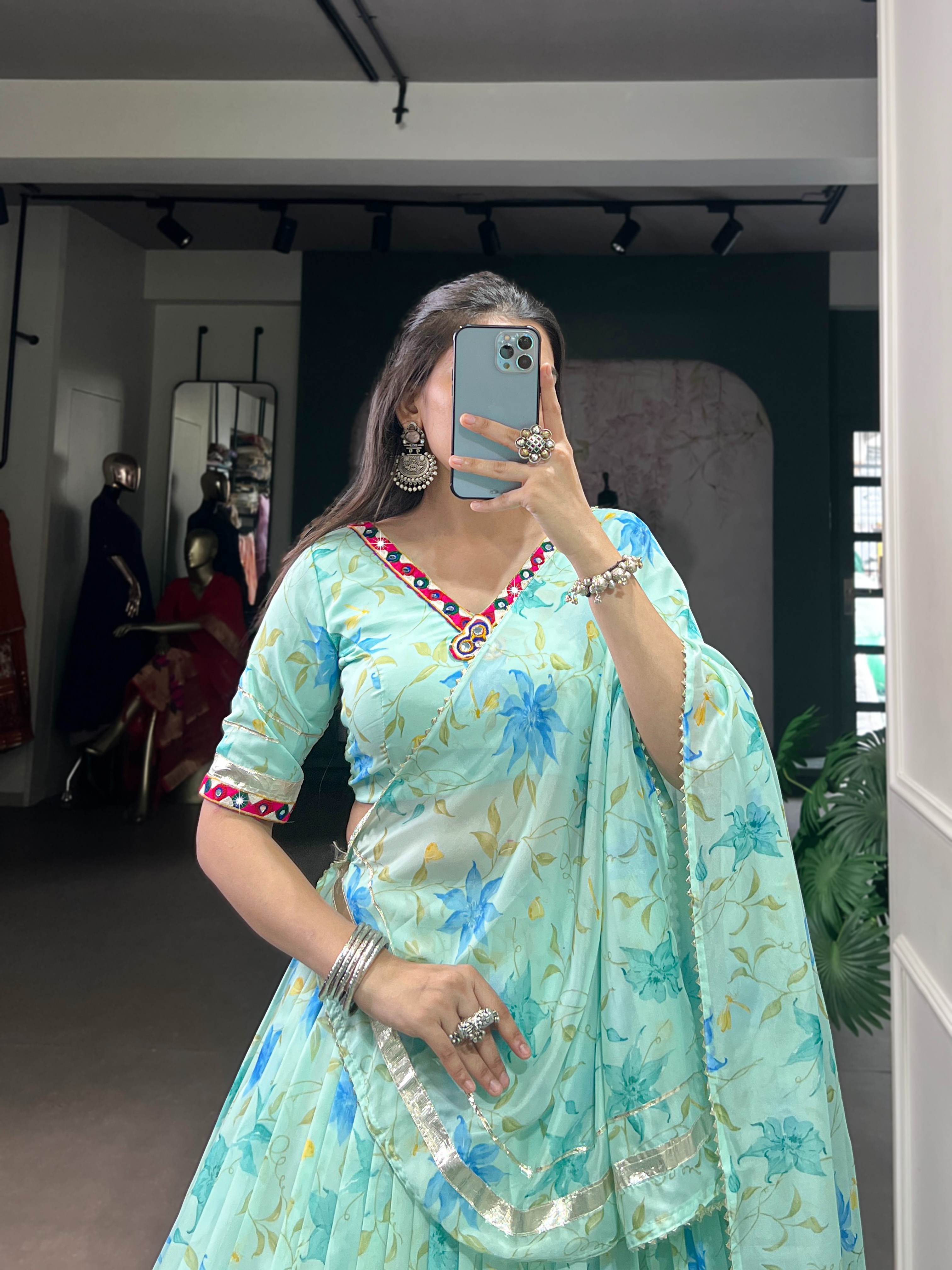 Floral Tabby Silk Navratri Special Lehenga Choli