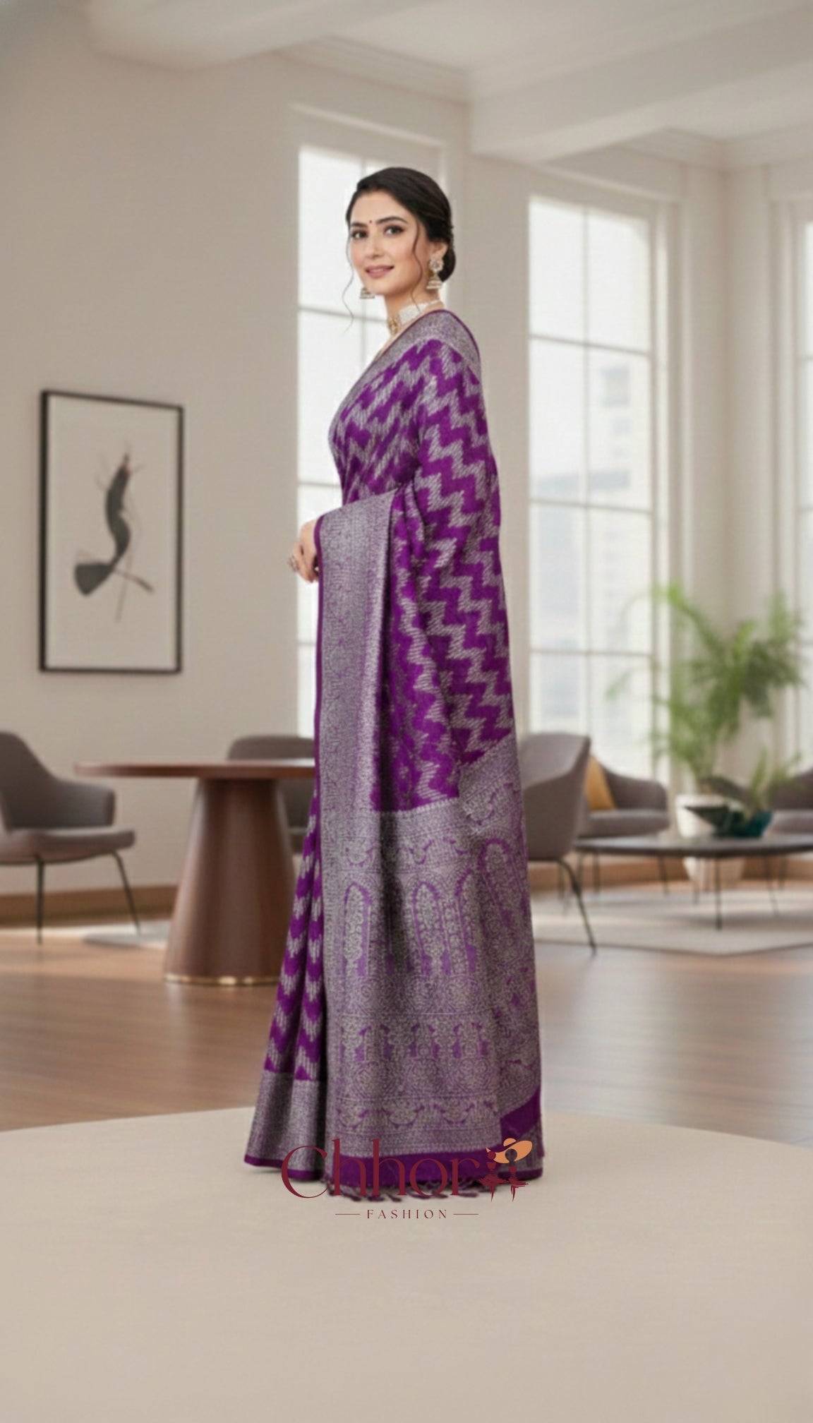 The Purple Leria Saree: Party-Ready Chevron Handloom