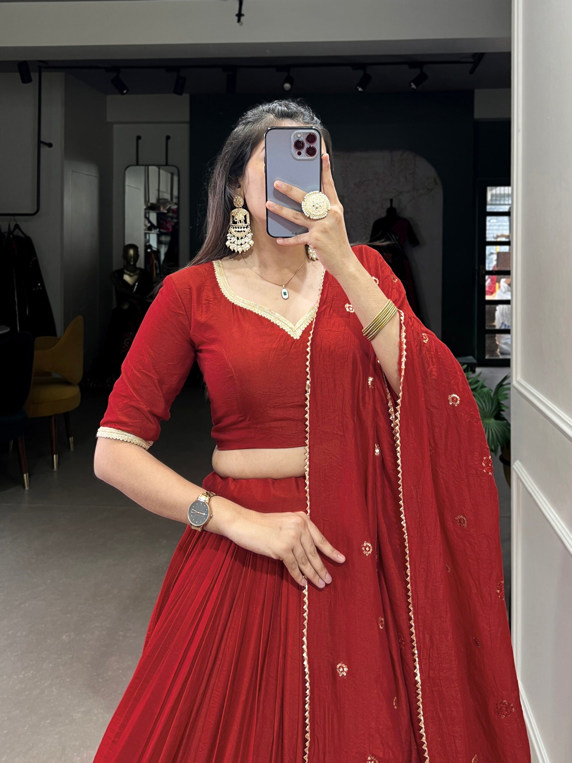 Pure Chanderi Lehenga with Zari Work Border