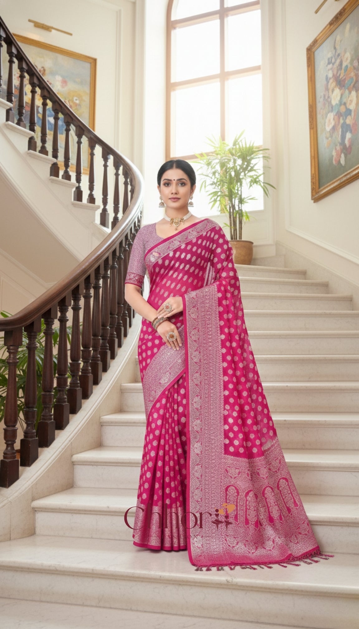 The Ladli Saree: Pink Elegance with Silver Butis