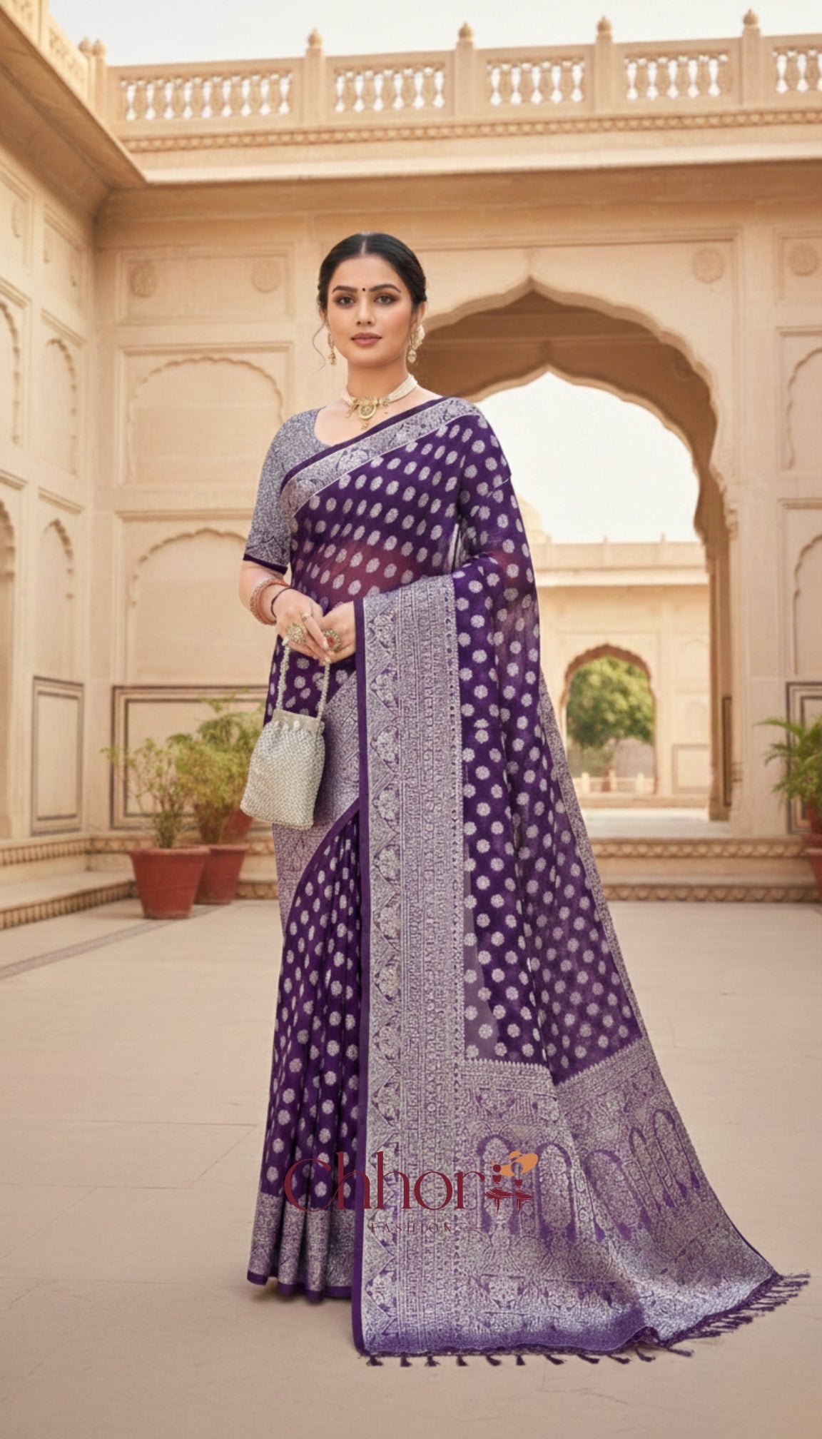The Jamli Buti Saree: Regal Purple with Banarasi Charm