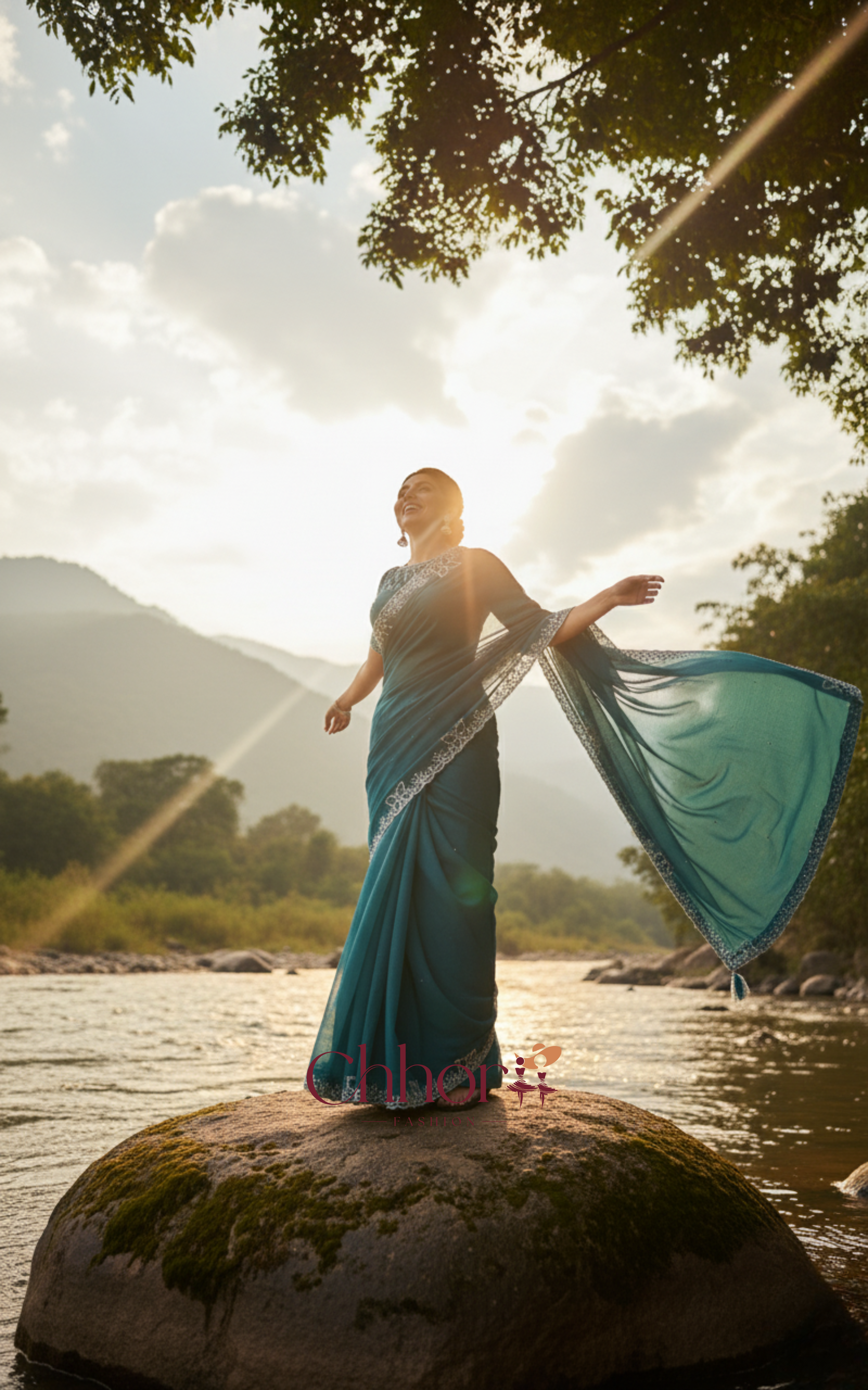 The Ira Saree: Baby Blue Fendi Satin Designer Saree with Embellished Border