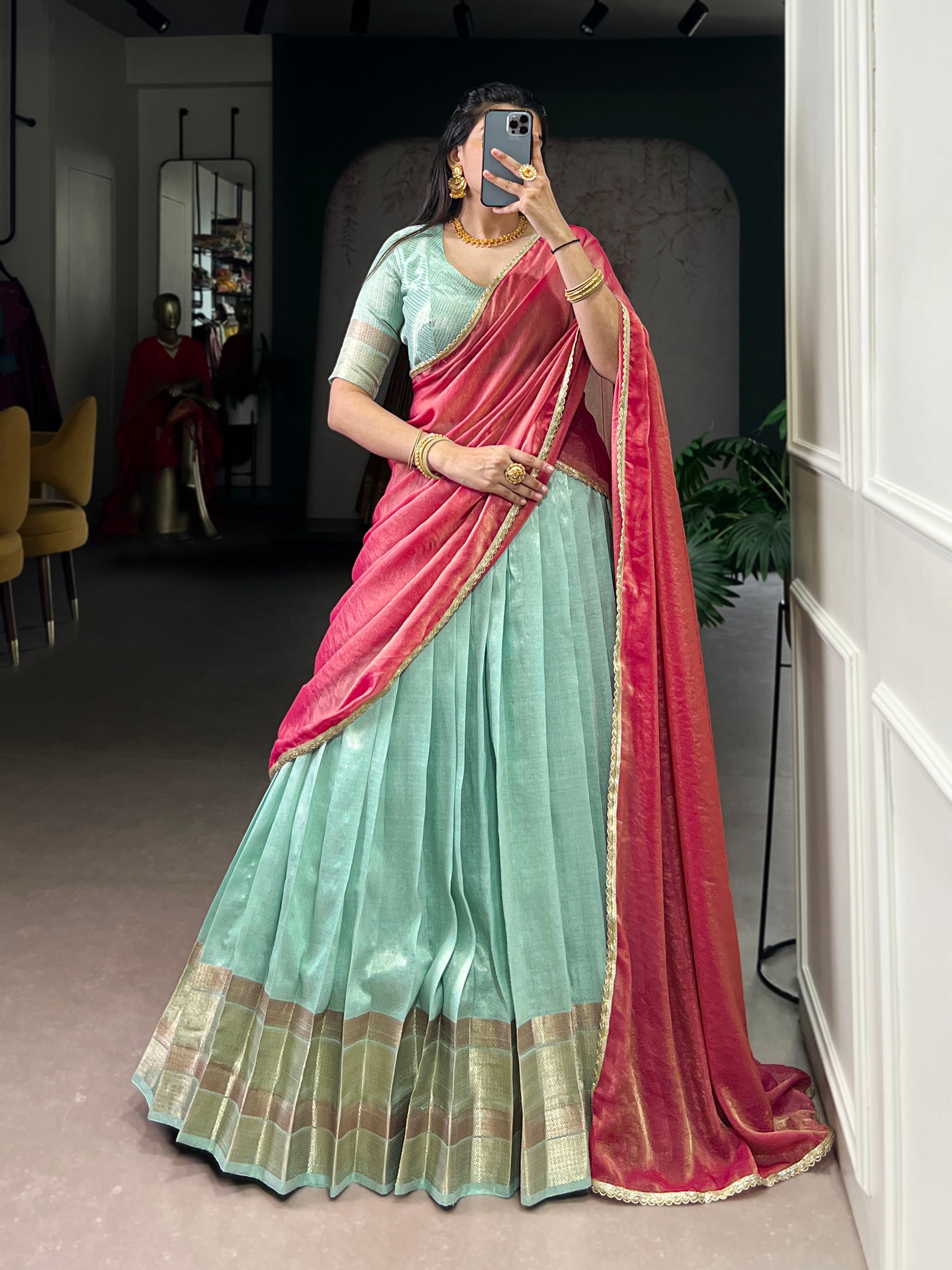 Ashwitha Luxe Dupion Silk Zari Weave Lehenga Set