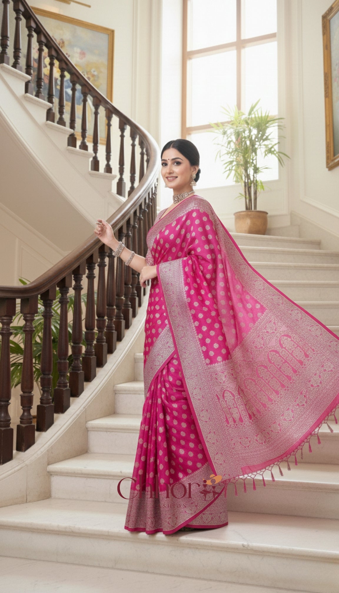 The Ladli Saree: Pink Elegance with Silver Butis