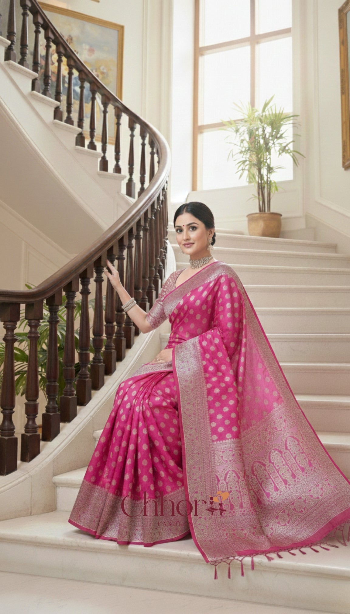 The Ladli Saree: Pink Elegance with Silver Butis