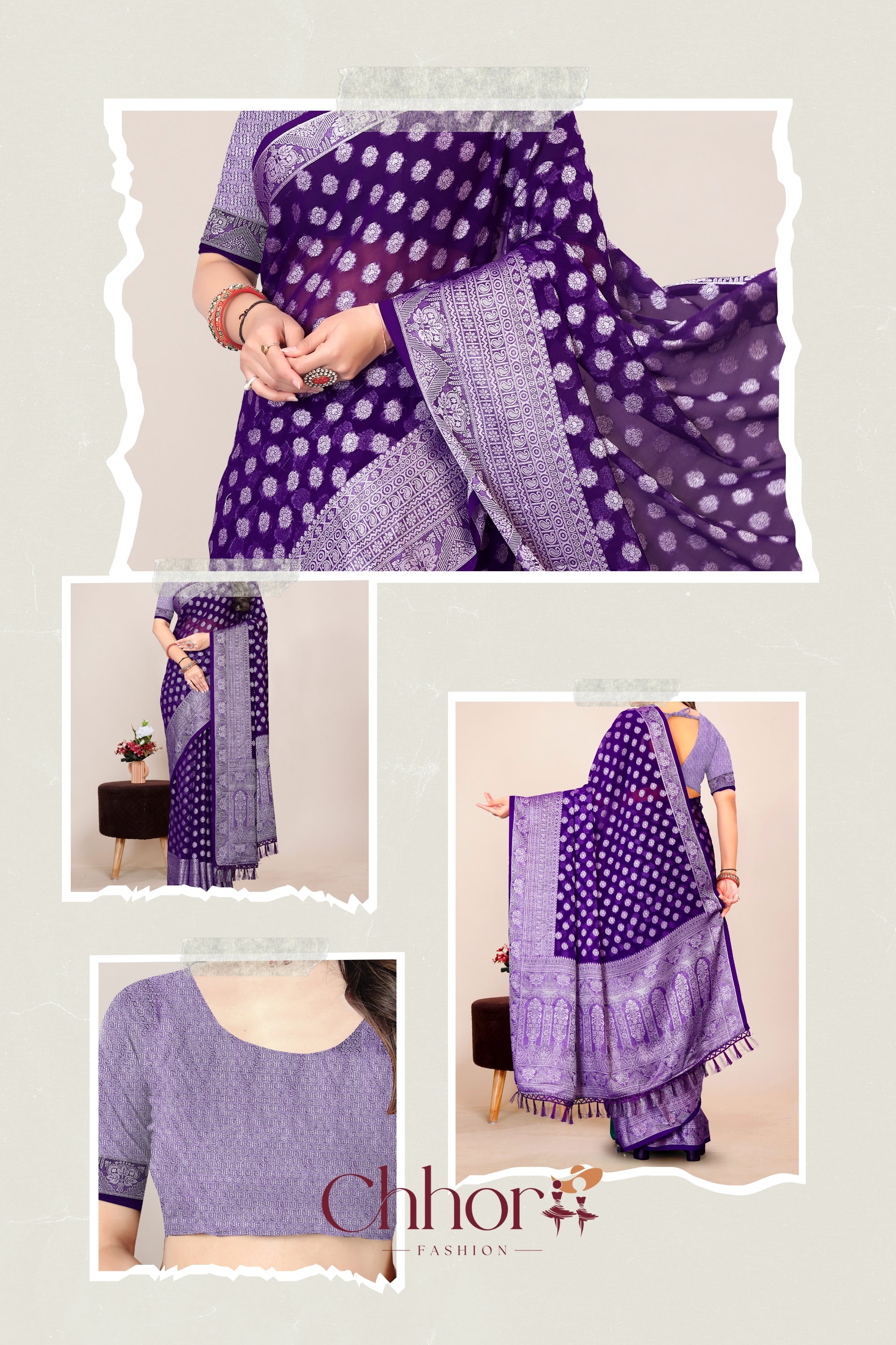 The Jamli Buti Saree: Regal Purple with Banarasi Charm