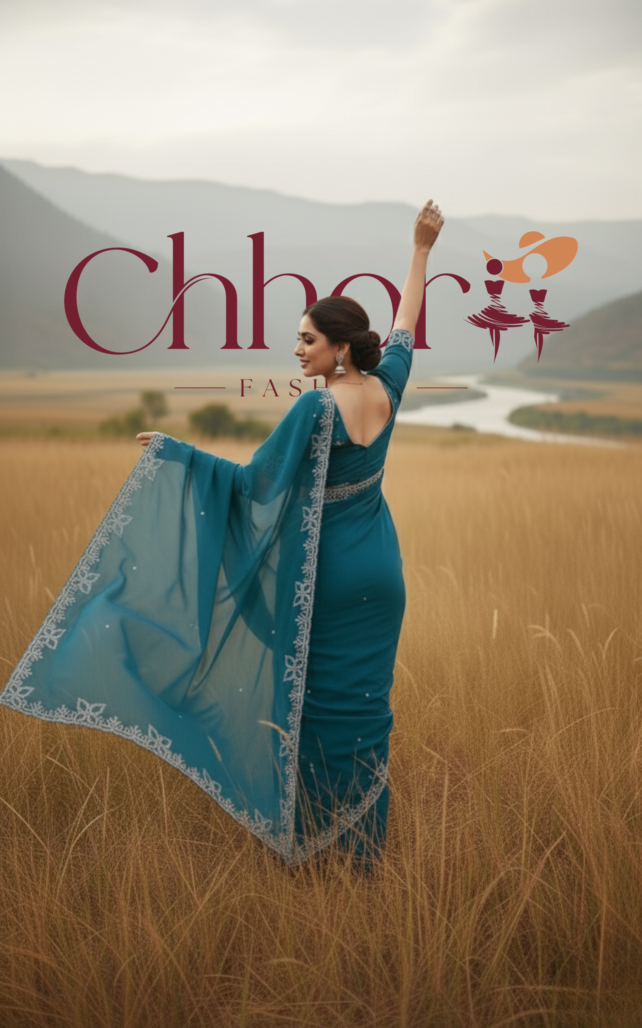 The Ira Saree: Baby Blue Fendi Satin Designer Saree with Embellished Border