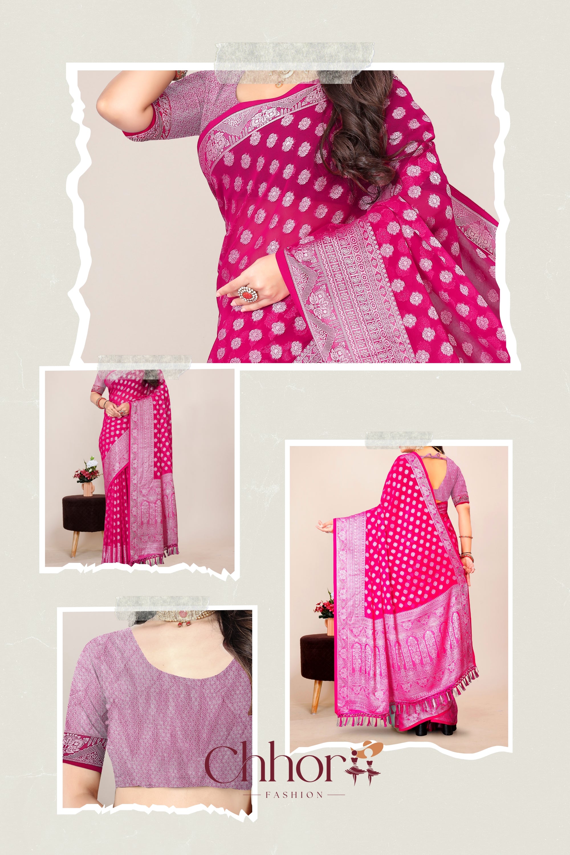 The Ladli Saree: Pink Elegance with Silver Butis