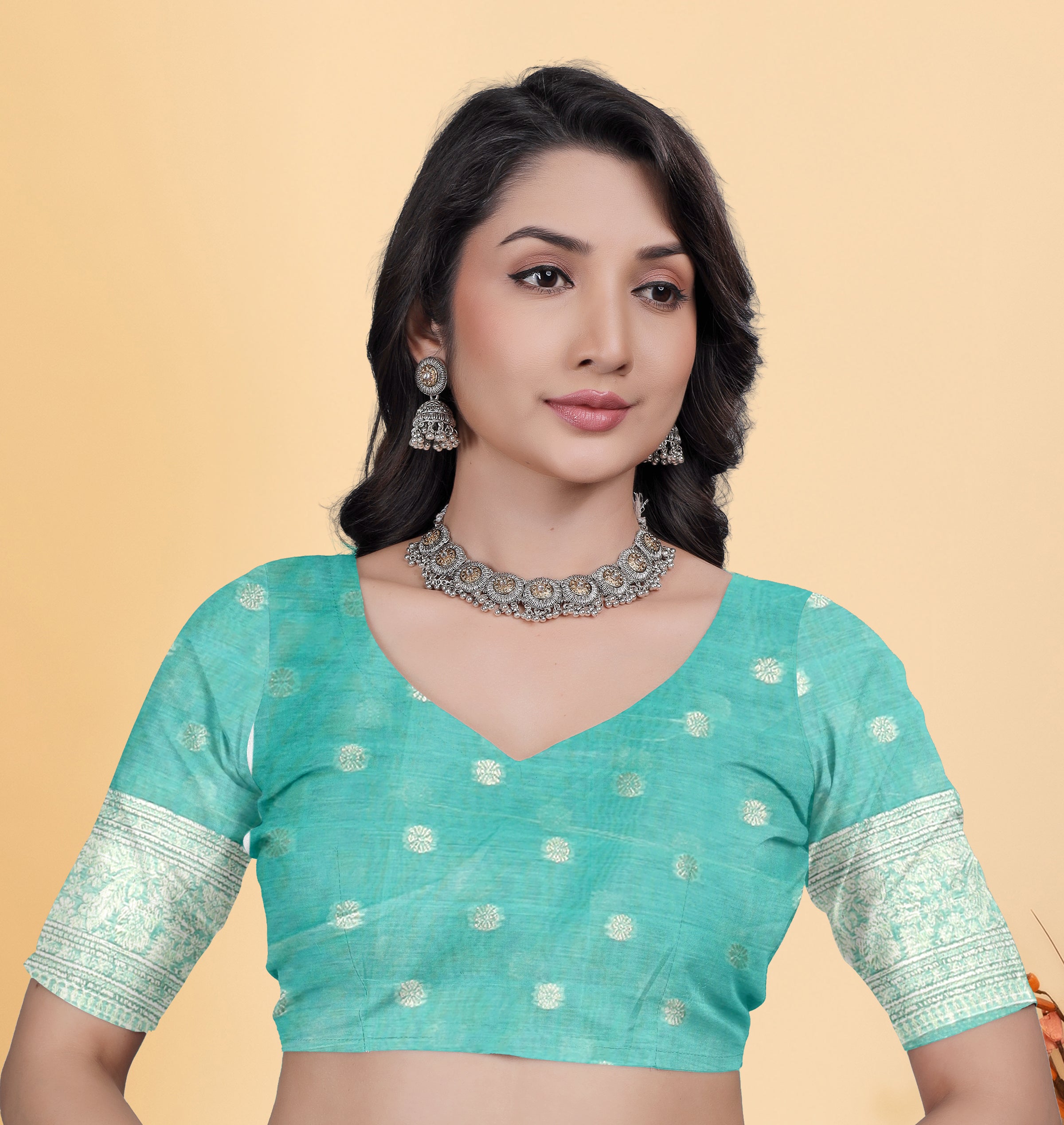 Sea Green Floral Zari Woven Saree