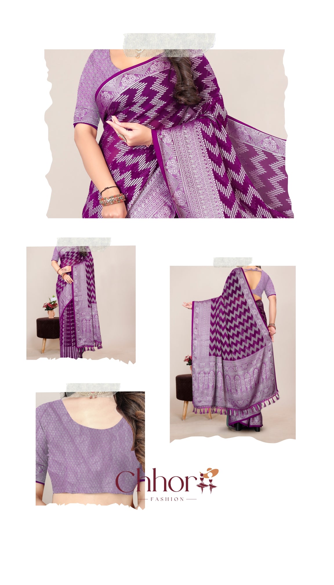 The Purple Leria Saree: Party-Ready Chevron Handloom