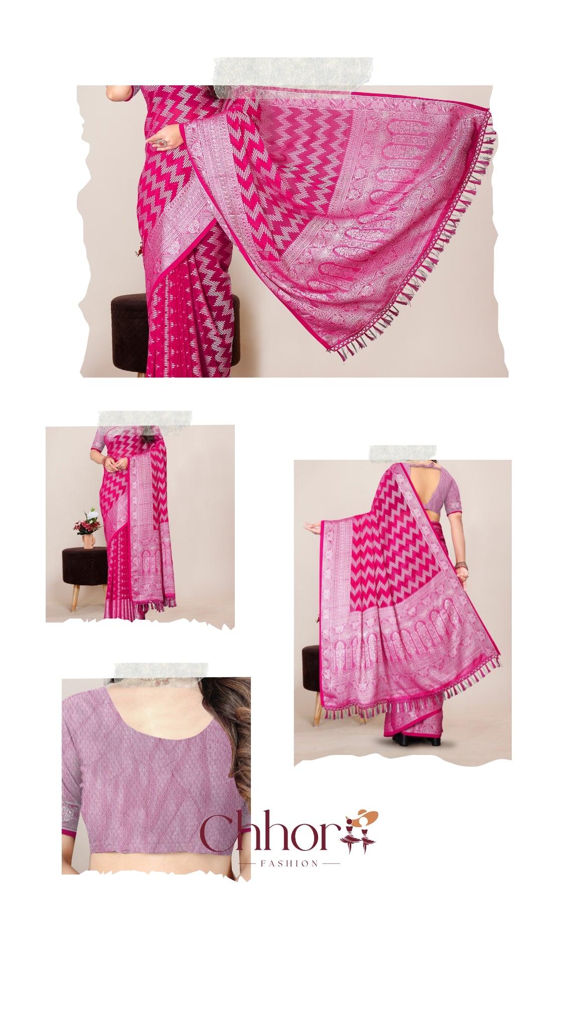 The Pink Leriya Saree: Handloom Chevron Elegance