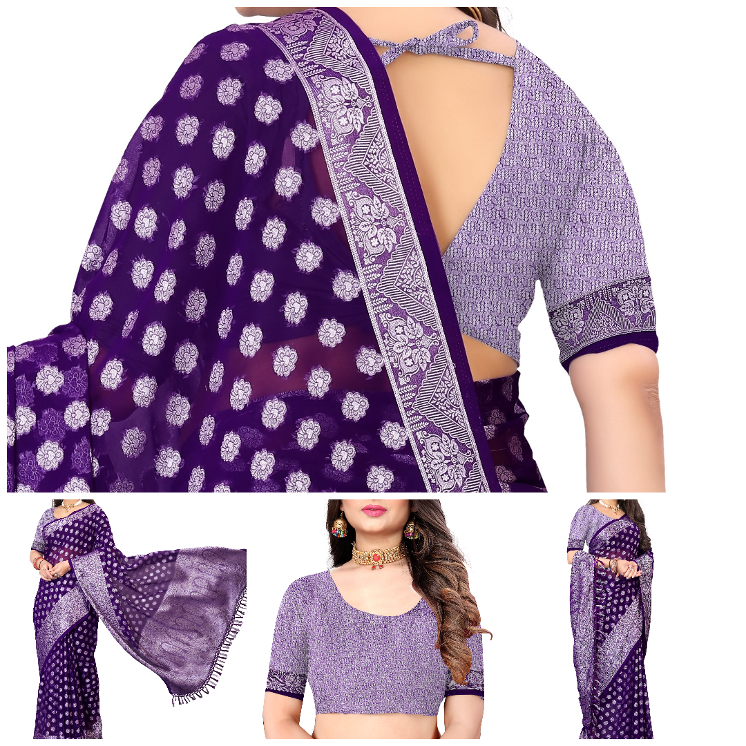 The Aarohi Saree: Violet Soft Silk Jacquard Buti Saree