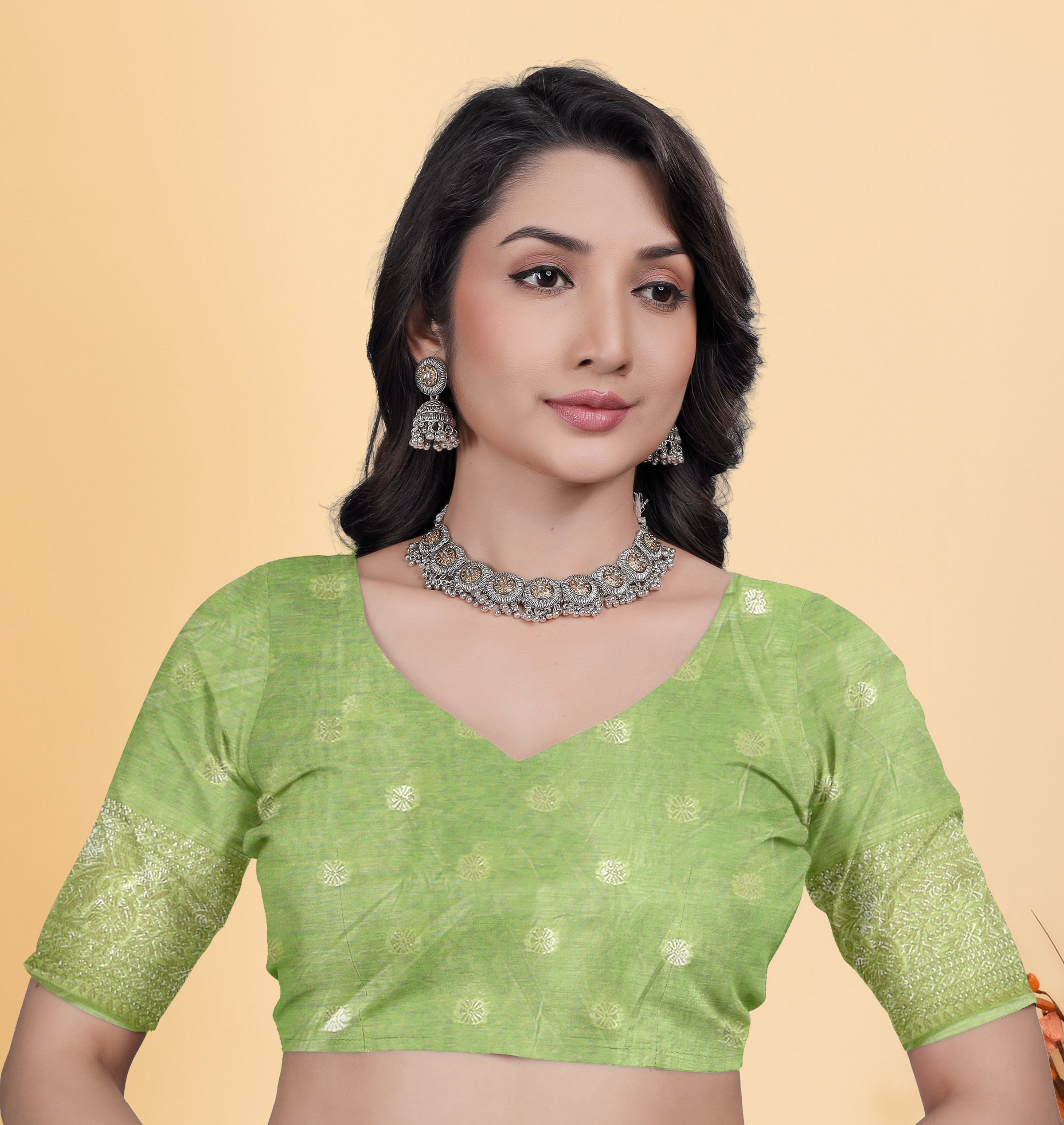 Pista Green Jaal Flower Cotton Saree