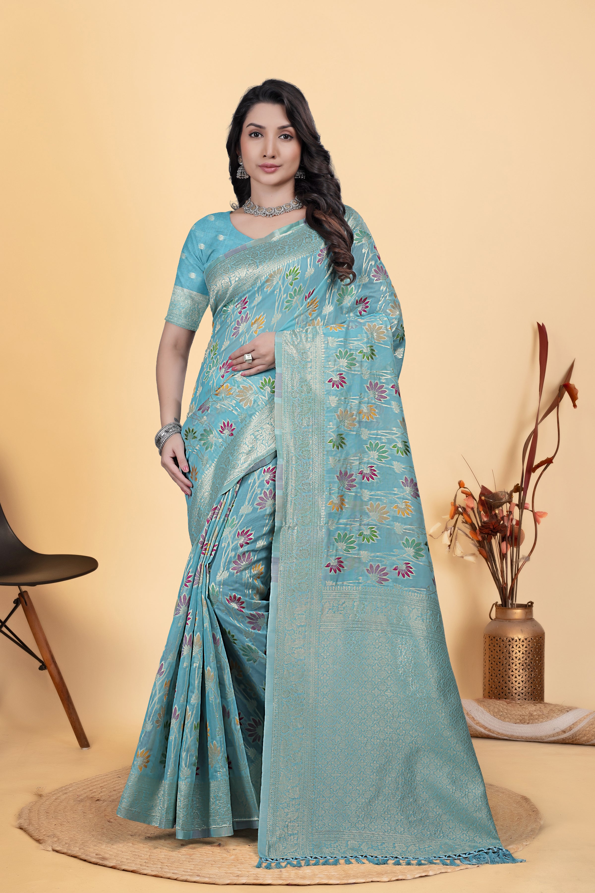 New Designer Fancy Collection Jaal Flower Cotton Saree