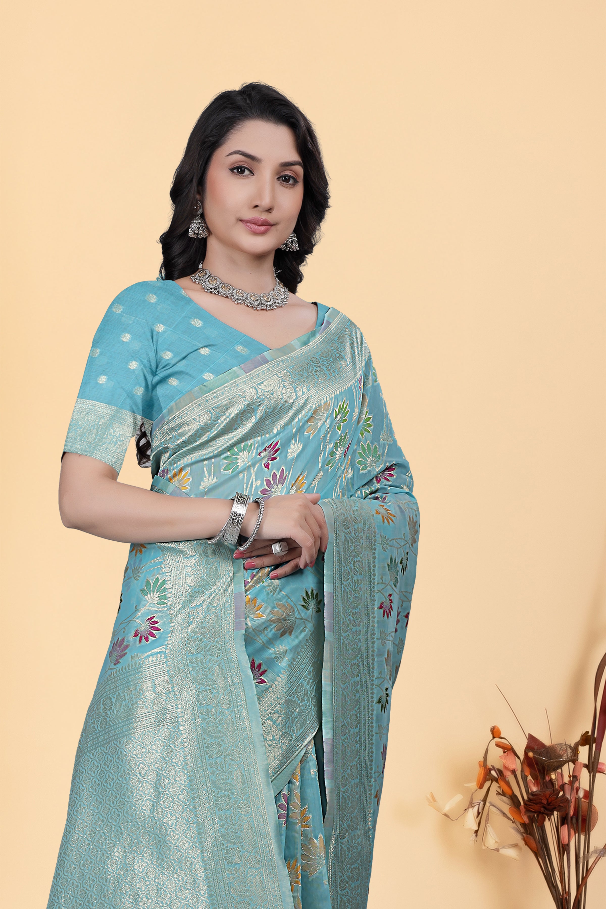 New Designer Fancy Collection Jaal Flower Cotton Saree