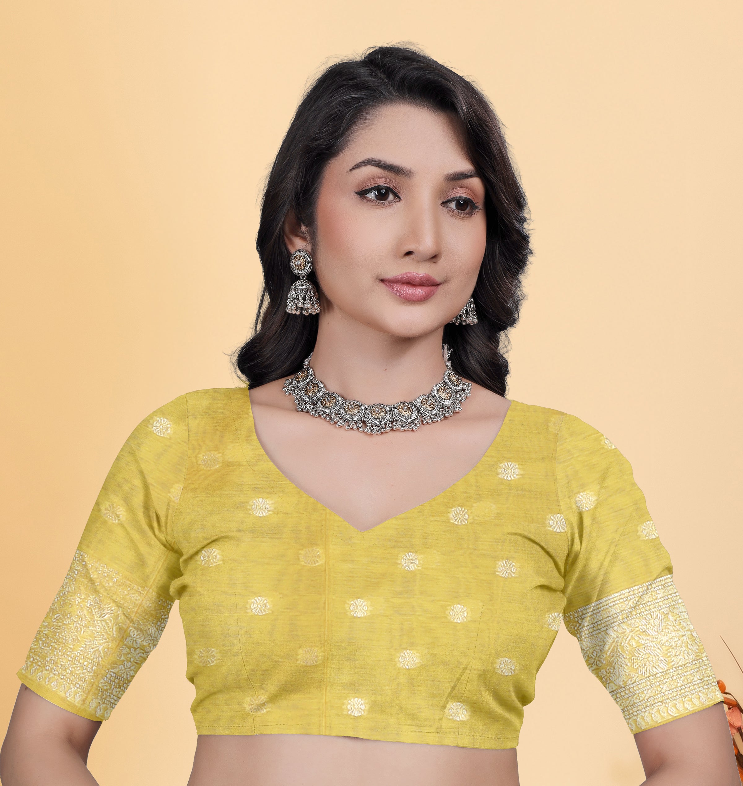 Yellow Jaal Flower Cotton Saree