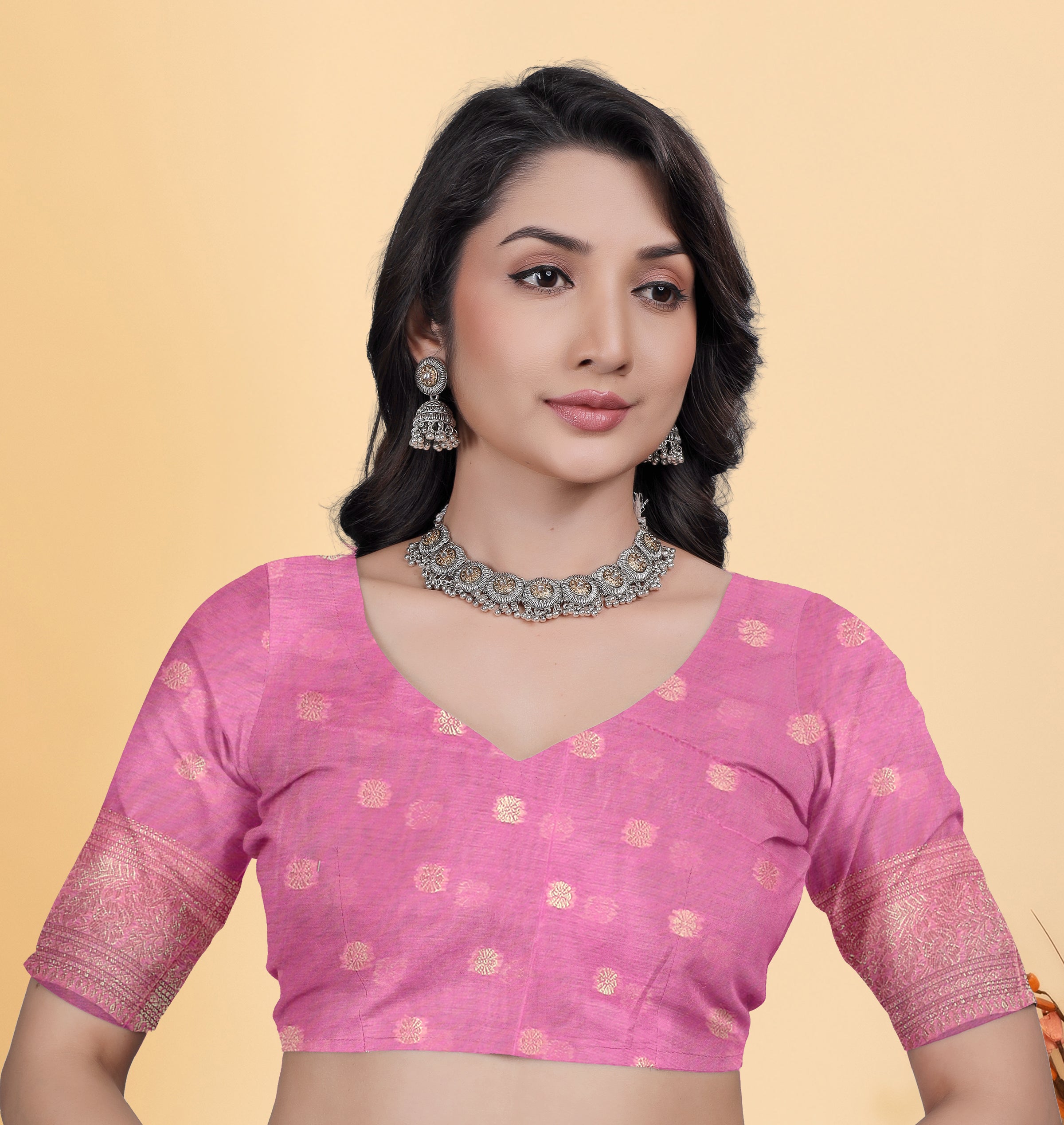 Pink Jaal Flower Cotton Saree