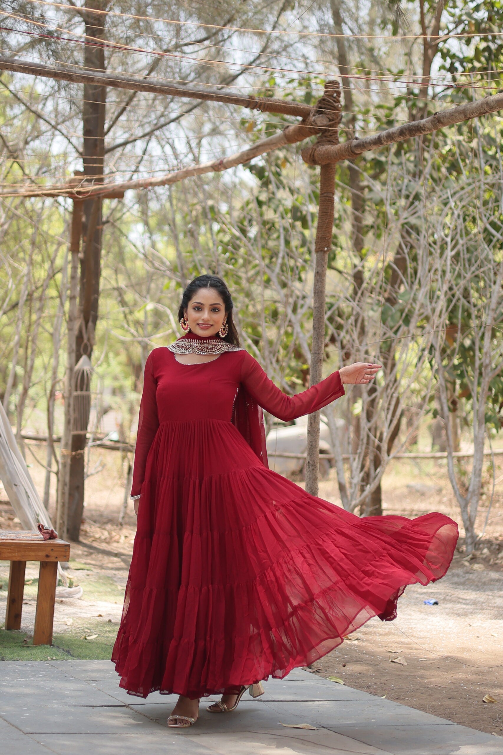 Designer Frill Gown with Dupatta